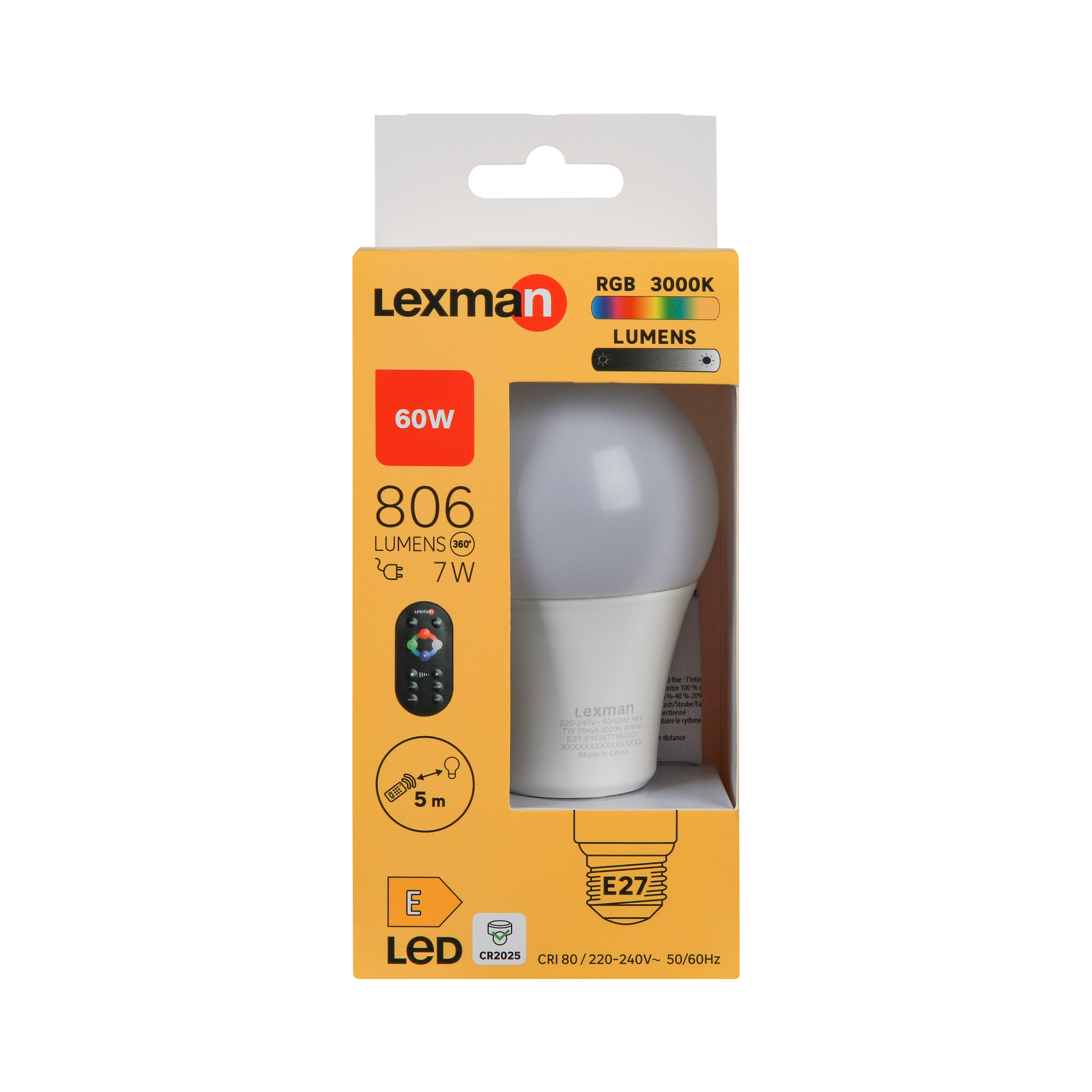 Ampoule led à télécommande,  E27, 806lm, variations de blanc et couleurs, LEXMAN - 4