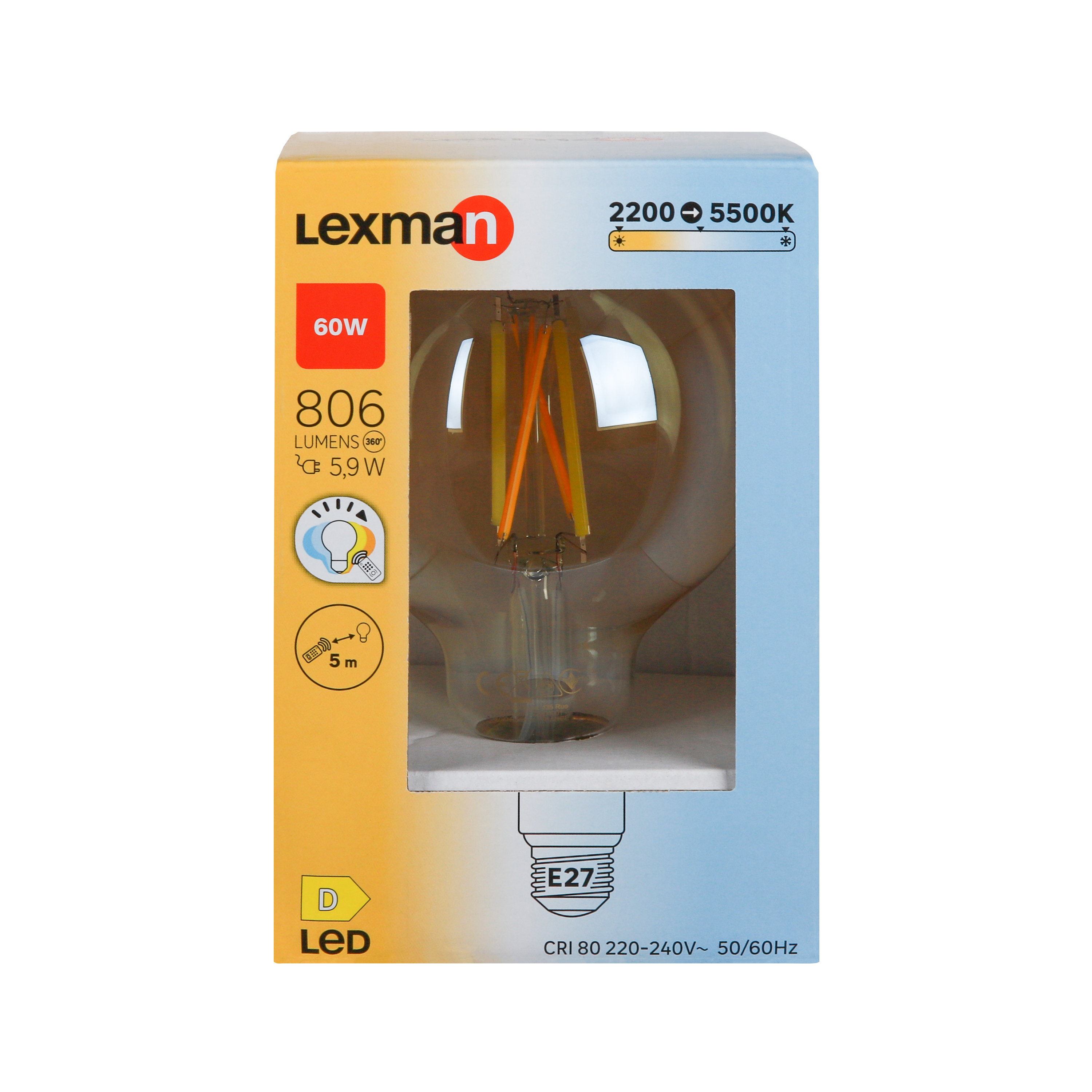 Ampoule led à télécommande, globe 95mm E27, 806lm, variation de blancs, LEXMAN - 4
