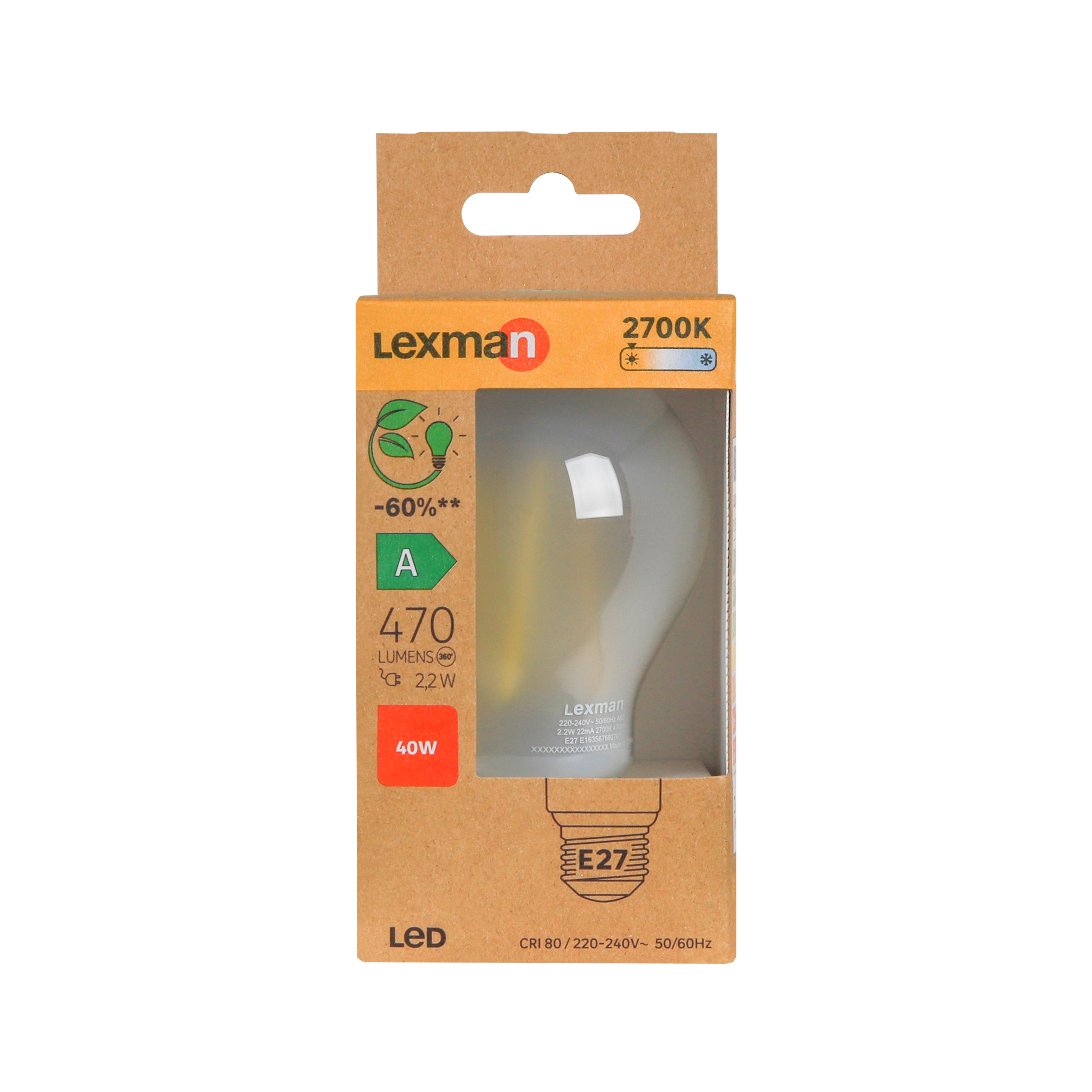Ampoule led,  E27, 470lm, classe énergétique A, blanc chaud, LEXMAN - 4