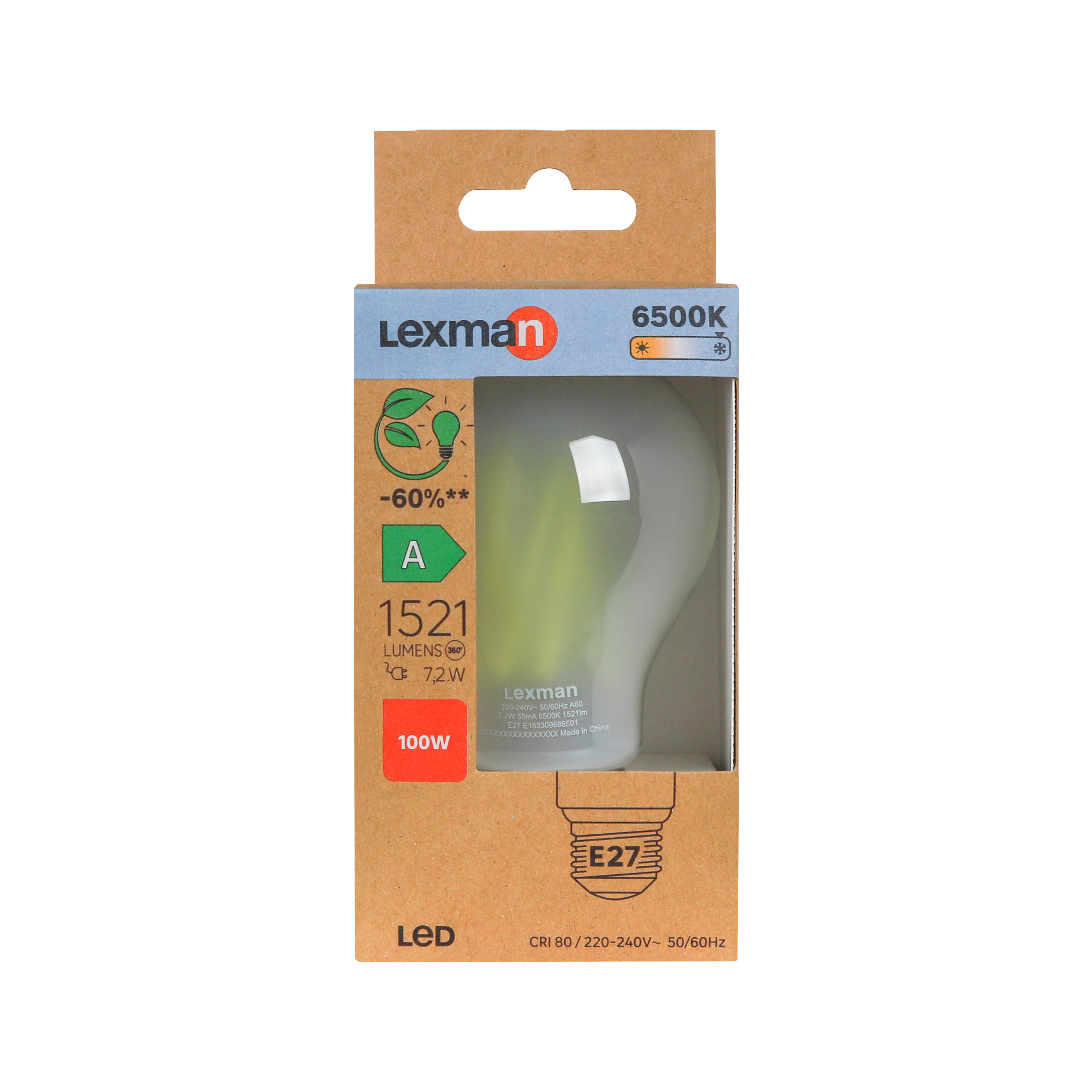 Bombilla LED filamento E27 clase A (mayor ahorro energético) 1521 lúmenes 7.2W color de la luz blanco frío 6500K CRI 89-80 luz natural y fiel - 3