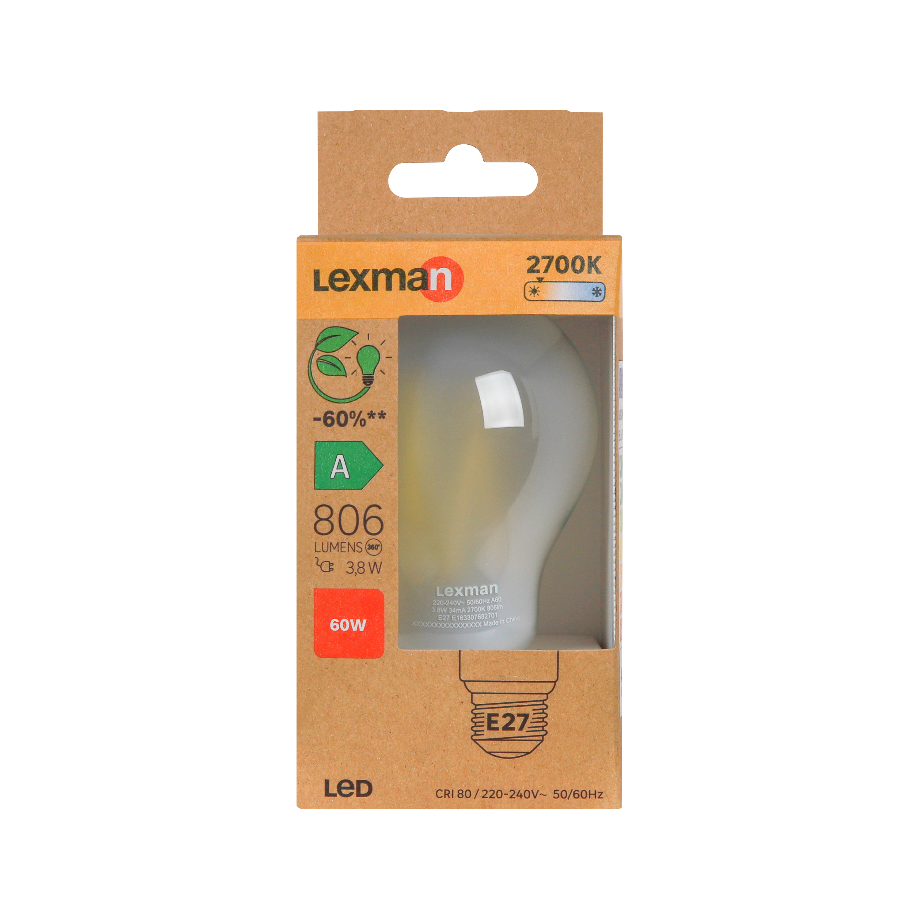 Bombilla LED filamento E27 clase A (mayor ahorro energético) 806 lúmenes 3.8W color de la luz blanco cálido 2700K CRI 89-80 luz natural y fiel - 4