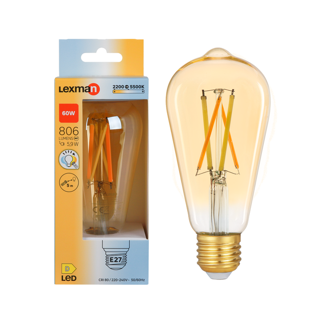 Ampoule led à télécommande, Edison E27, 806lm = 60W, variation de blancs, LEXMAN