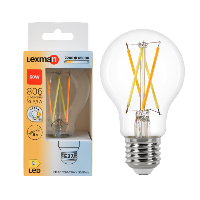 Ampoule led à télécommande, E27, 806lm = 60W, variation de blancs, LEXMAN