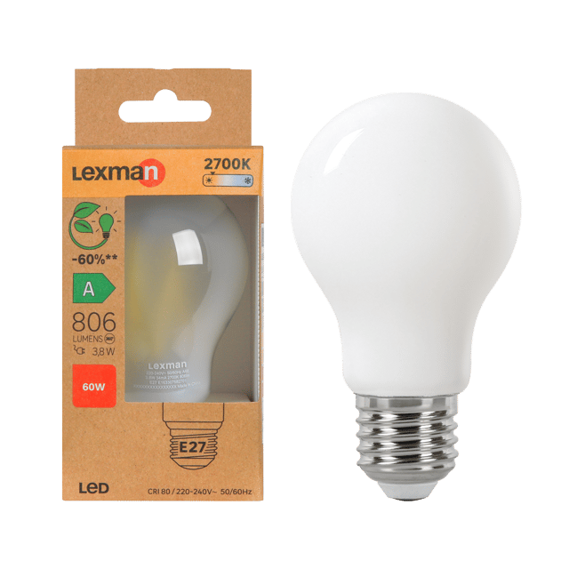 Ampoule led,  E27, 806lm, classe énergétique A, blanc chaud, LEXMAN