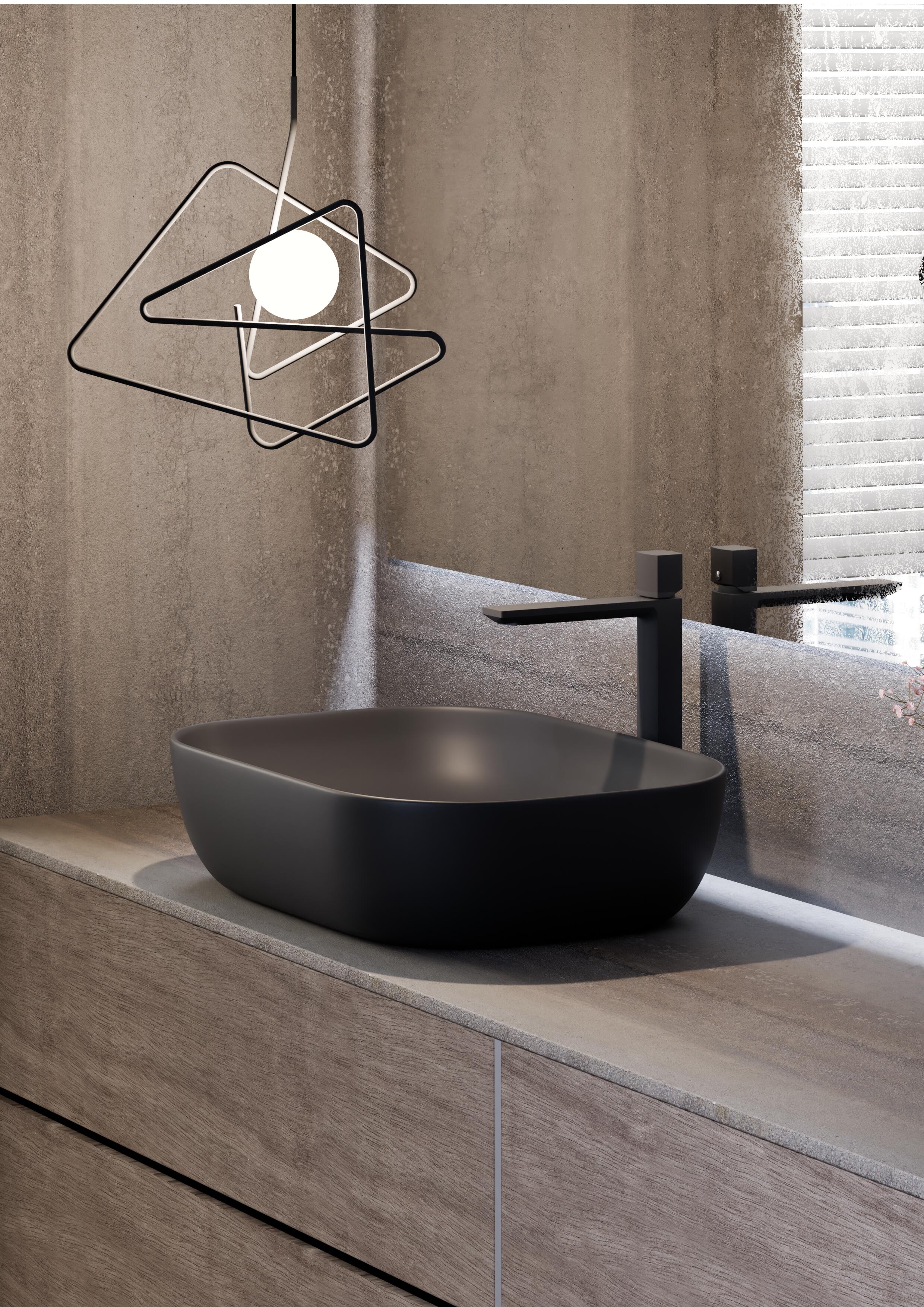Rubinetto per lavabo getto laminare cristallino Coral nero verniciato a polvere opaco AQUASANIT - 2