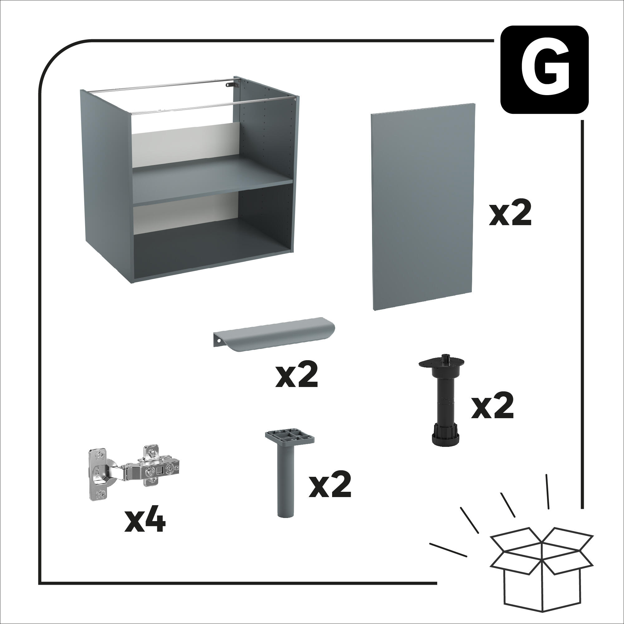 Meuble bas de cuisine Eleki gris 2 portes H87.1 x l80 - 7