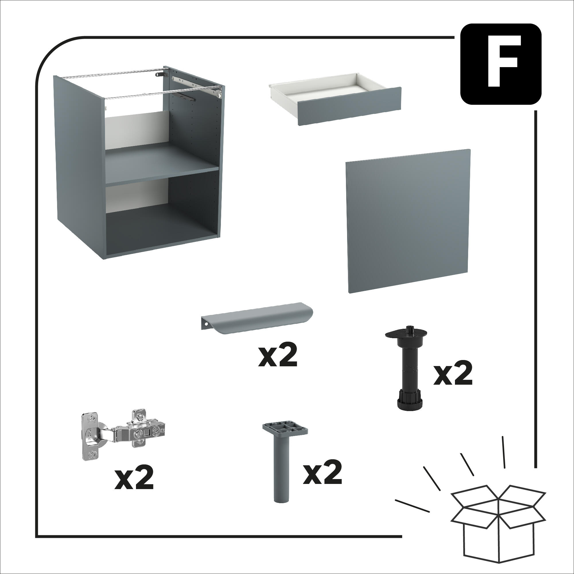 Meuble bas de cuisine Eleki gris 1 porte et 1 tiroir H87.1 x l60 - 9