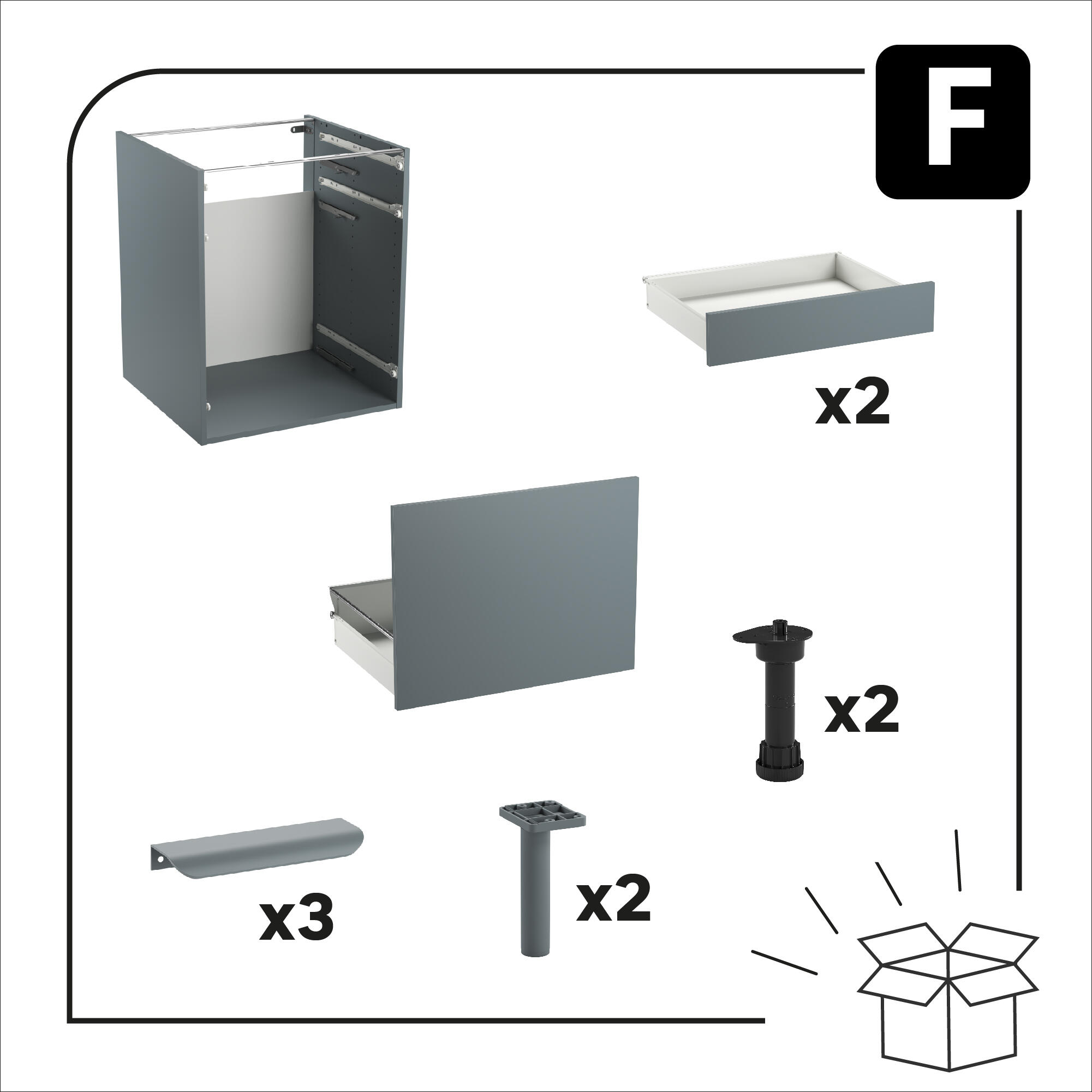 Meuble bas de cuisine Eleki gris 3 tiroirs H87.1 x l60 - 9