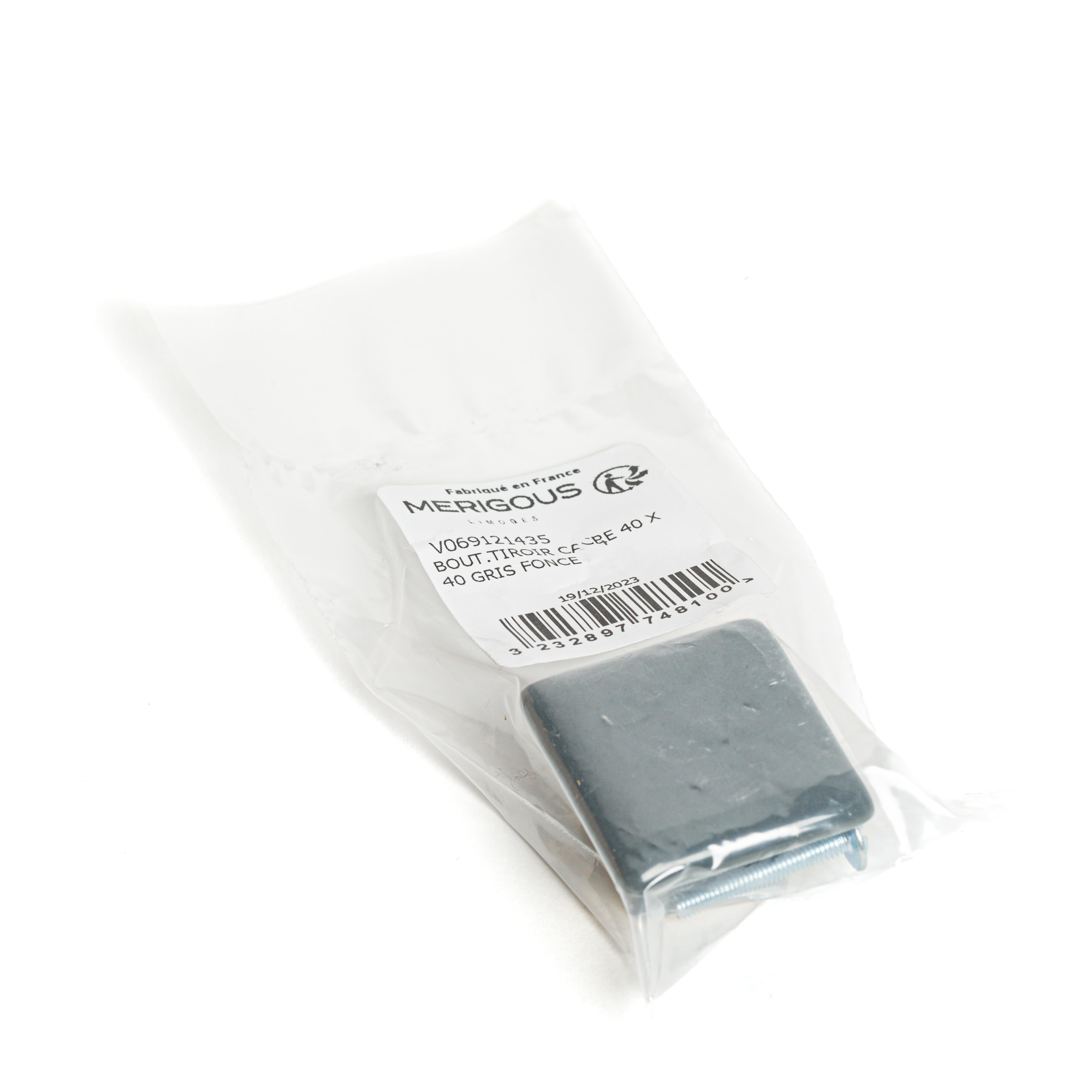 Bouton de meuble carré, porcelaine gris foncé, l.40 mm - 4