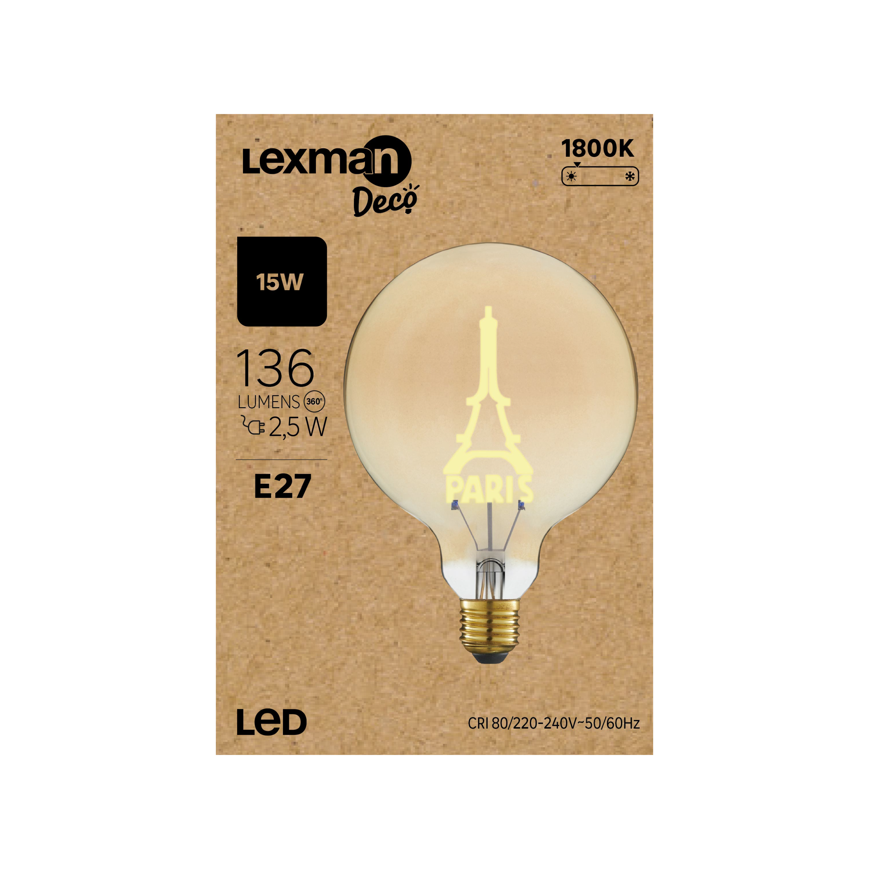 Ampoule led décorative E27, 136lm, tour Eiffel, LEXMAN - 4