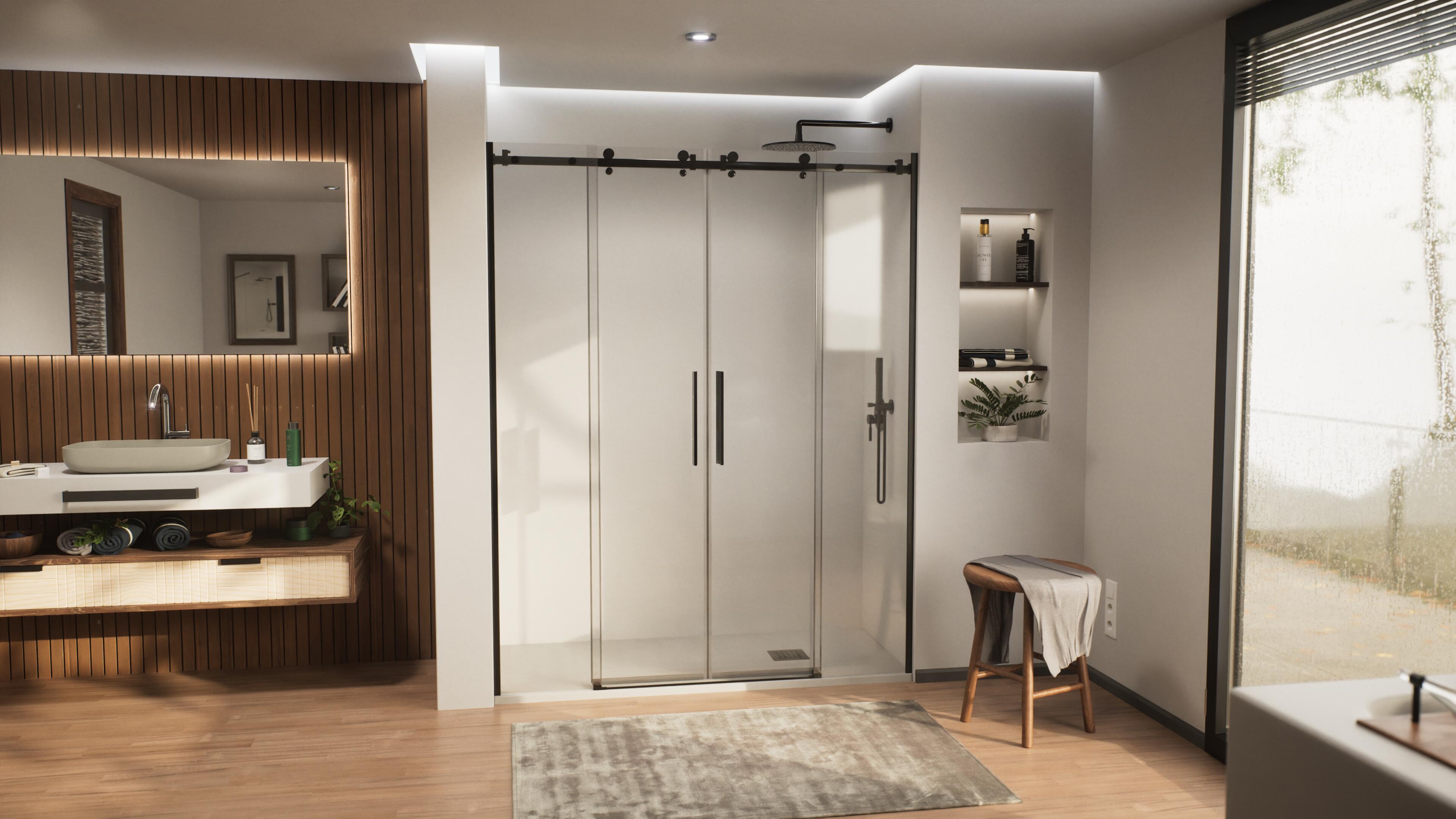 Mampara de ducha frontal corredera transparente jani perfil negro (190-195)x200 cm