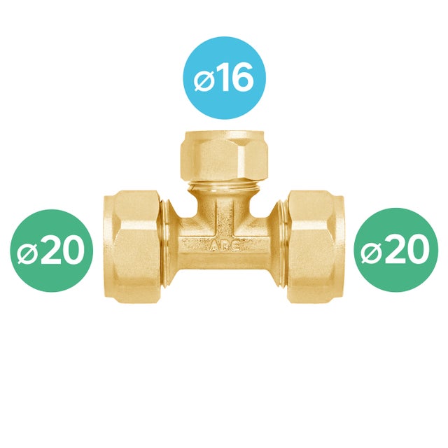 Té inégal pour tuyau multicouche à compression D.20 x 16 mm