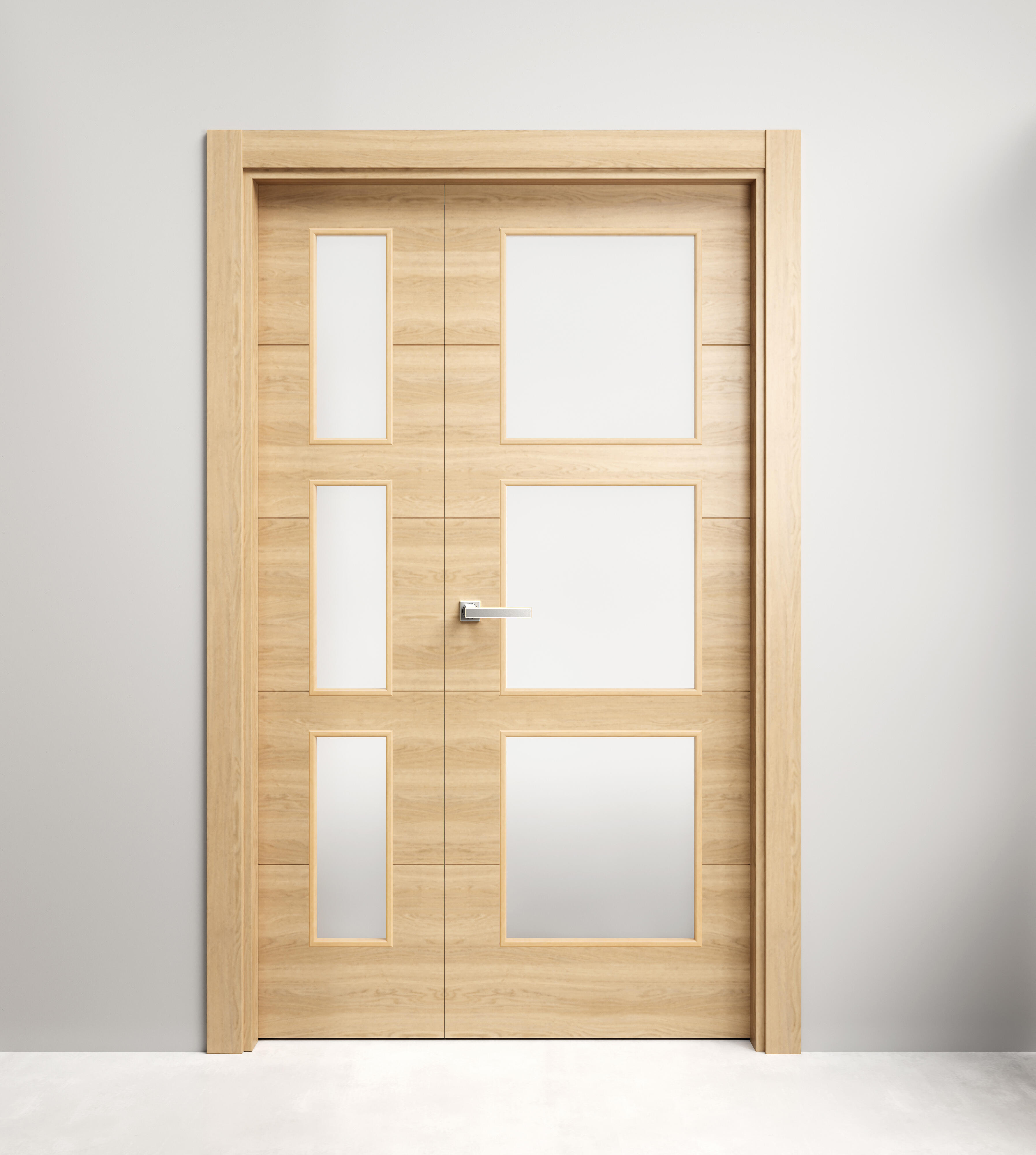 Puerta interior abatible berna roble miel line apertura dcha con cristal 125cm