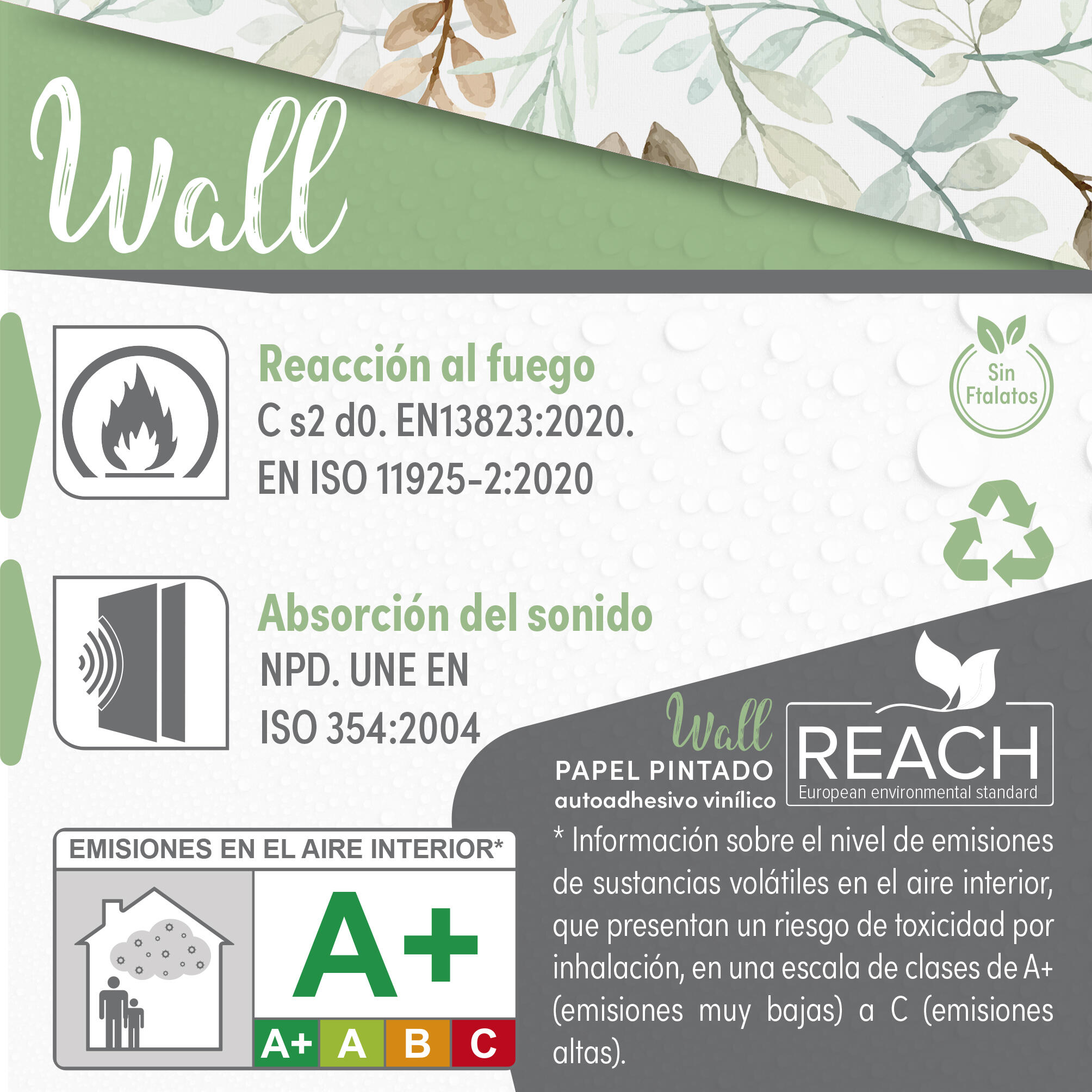 Papel pintado PVC adhesivo Botánico, plantas o floral Branches verde, blanco, marrón  LHD 65cmx2.8m superlavable. Apto para cocinas o baños - 10