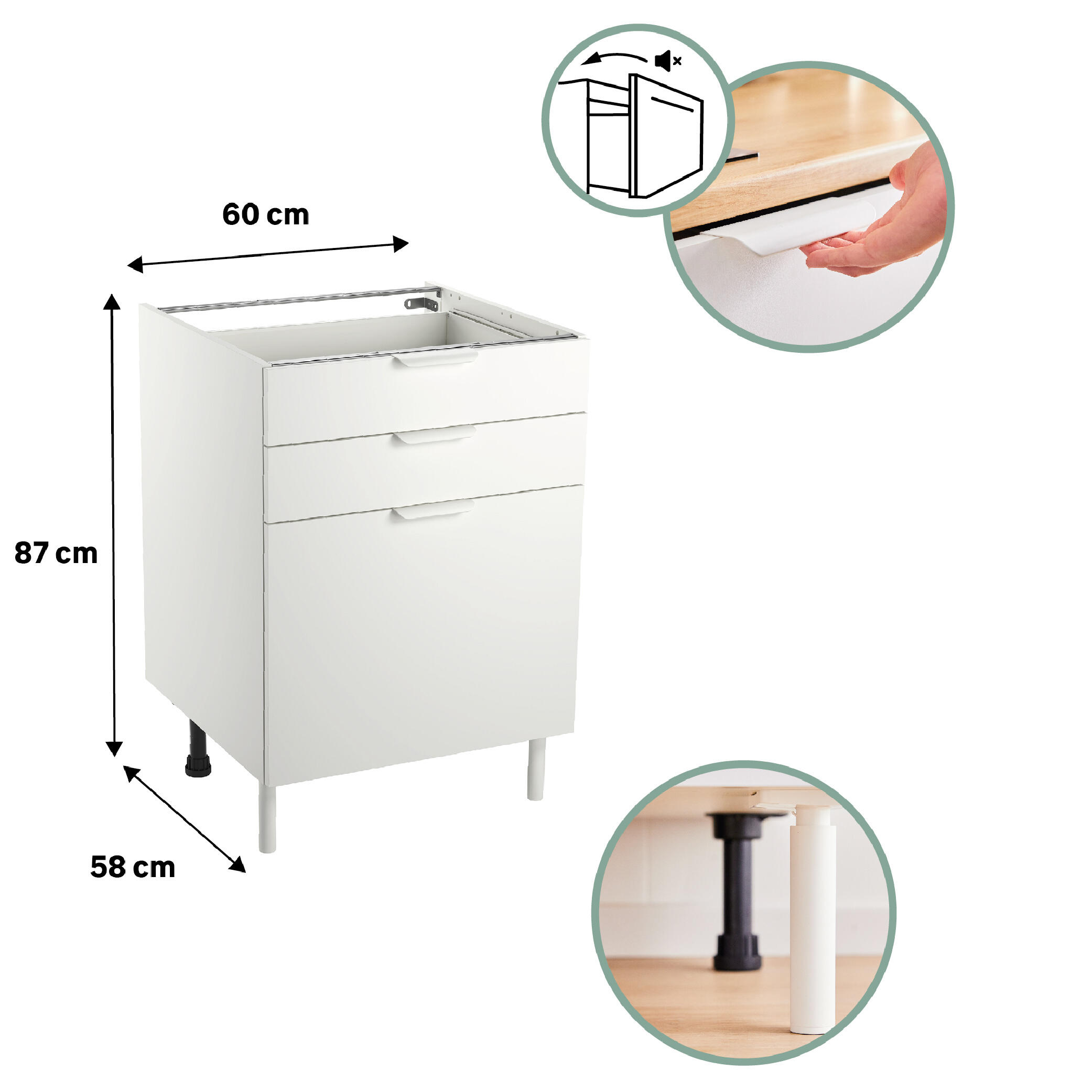 Base Eleki B60 con 3 cassetti bianco - 7