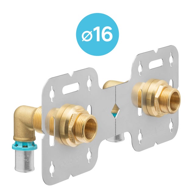 Double sortie de cloison mâle pour tube multicouche à sertir, D.16 mm 20x27 mm