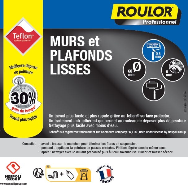 Le Rouleau Rouleau pour peindre une surface lisse l.180 mm ROULOR | Leroy Merlin