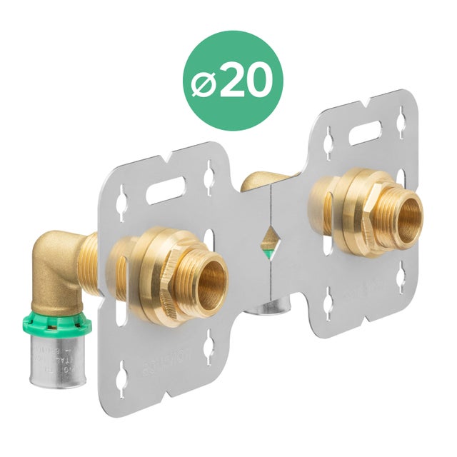 Double sortie de cloison mâle pour tube multicouche à sertir, D.20 mm 20x27 mm