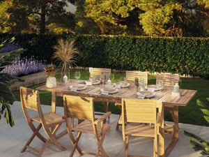 Set Tavolo E Sedie Da Giardino In Legno Di Acacia - Pieghevole, Con Cuscini, Modello Genova - Foto 3