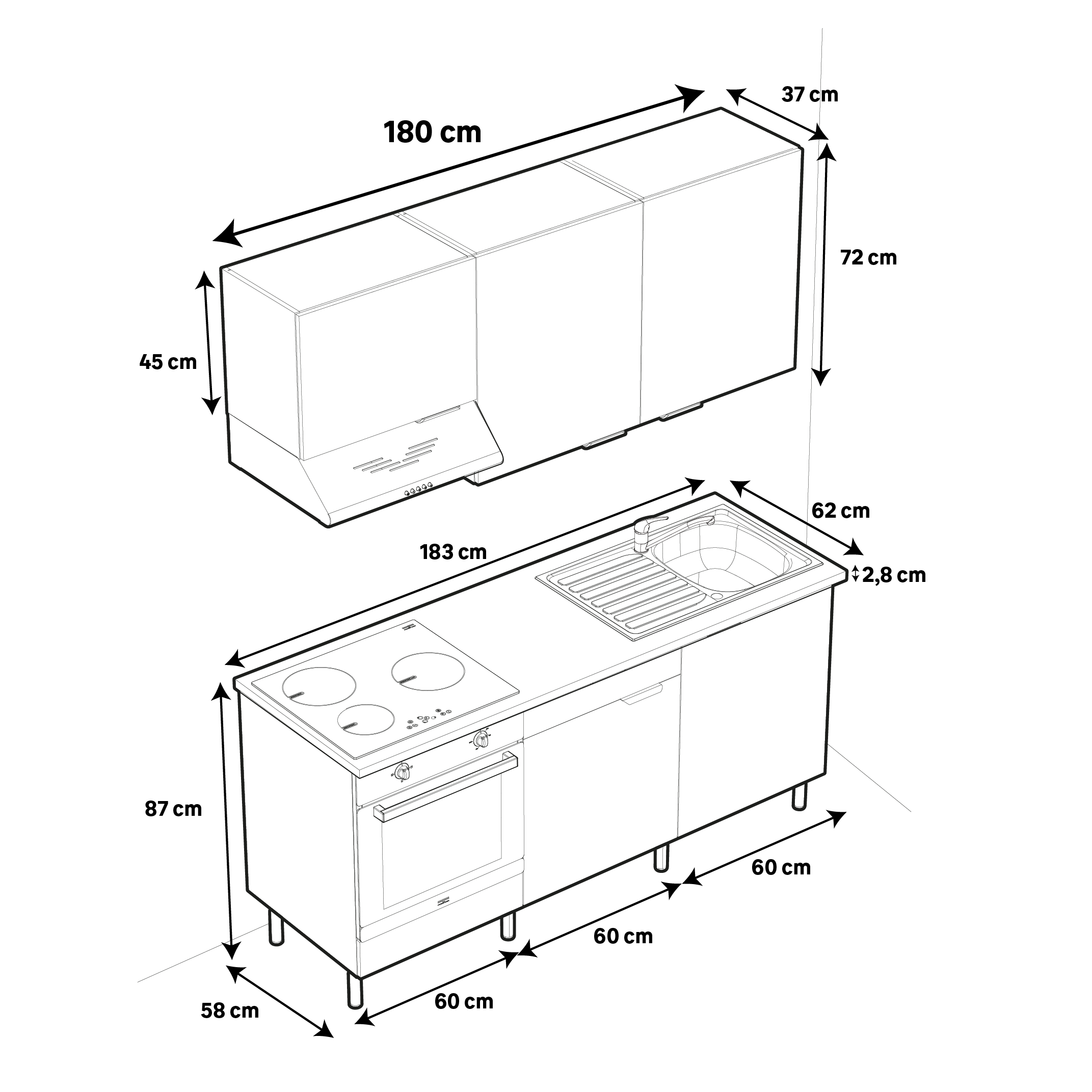 Cuisine équipée Eleki blanc, 6 meubles avec électroménager, L180 x H217 x P58 cm - 4