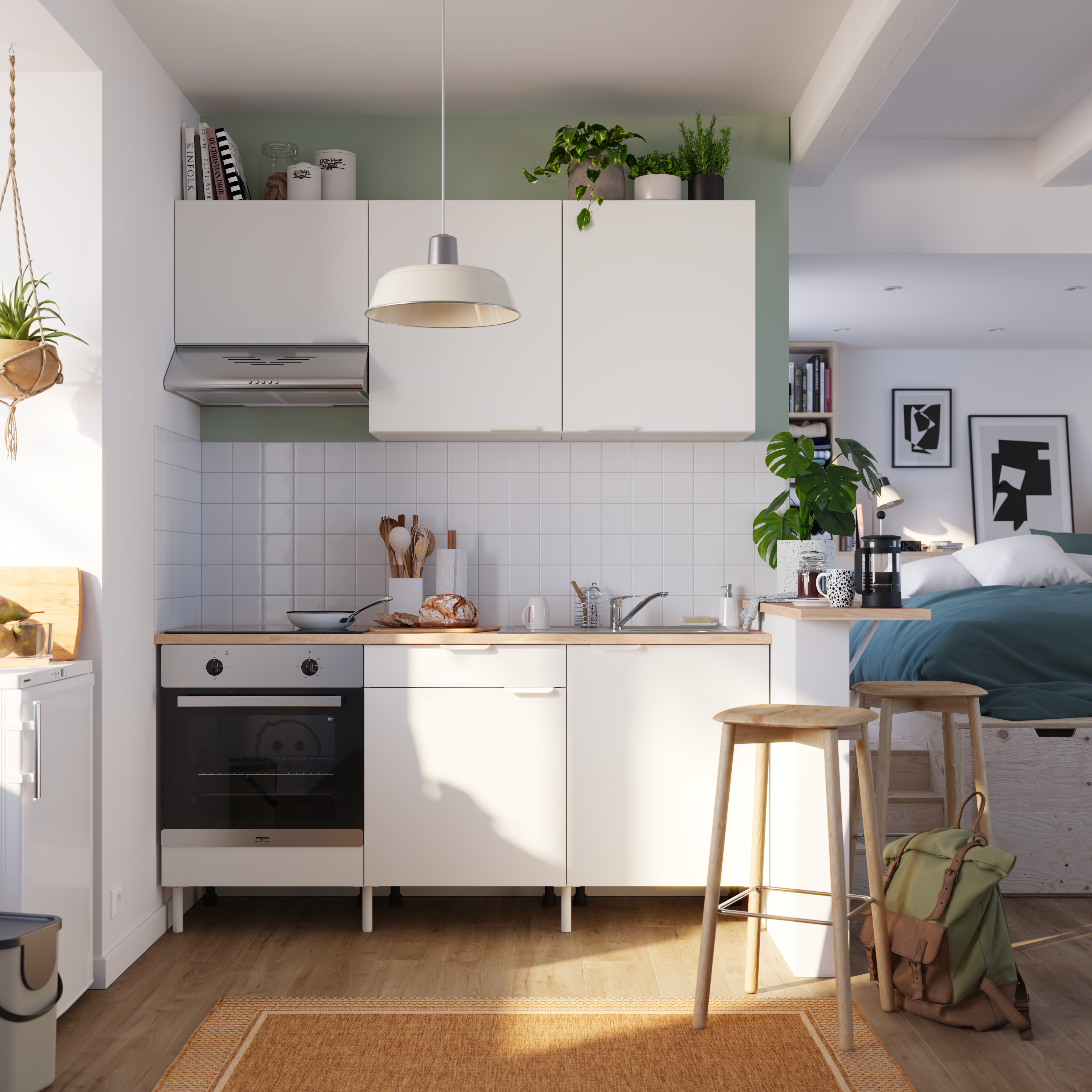 Cuisine équipée Eleki blanc, 6 meubles avec électroménager, L180 x H217 x P58 cm - 2