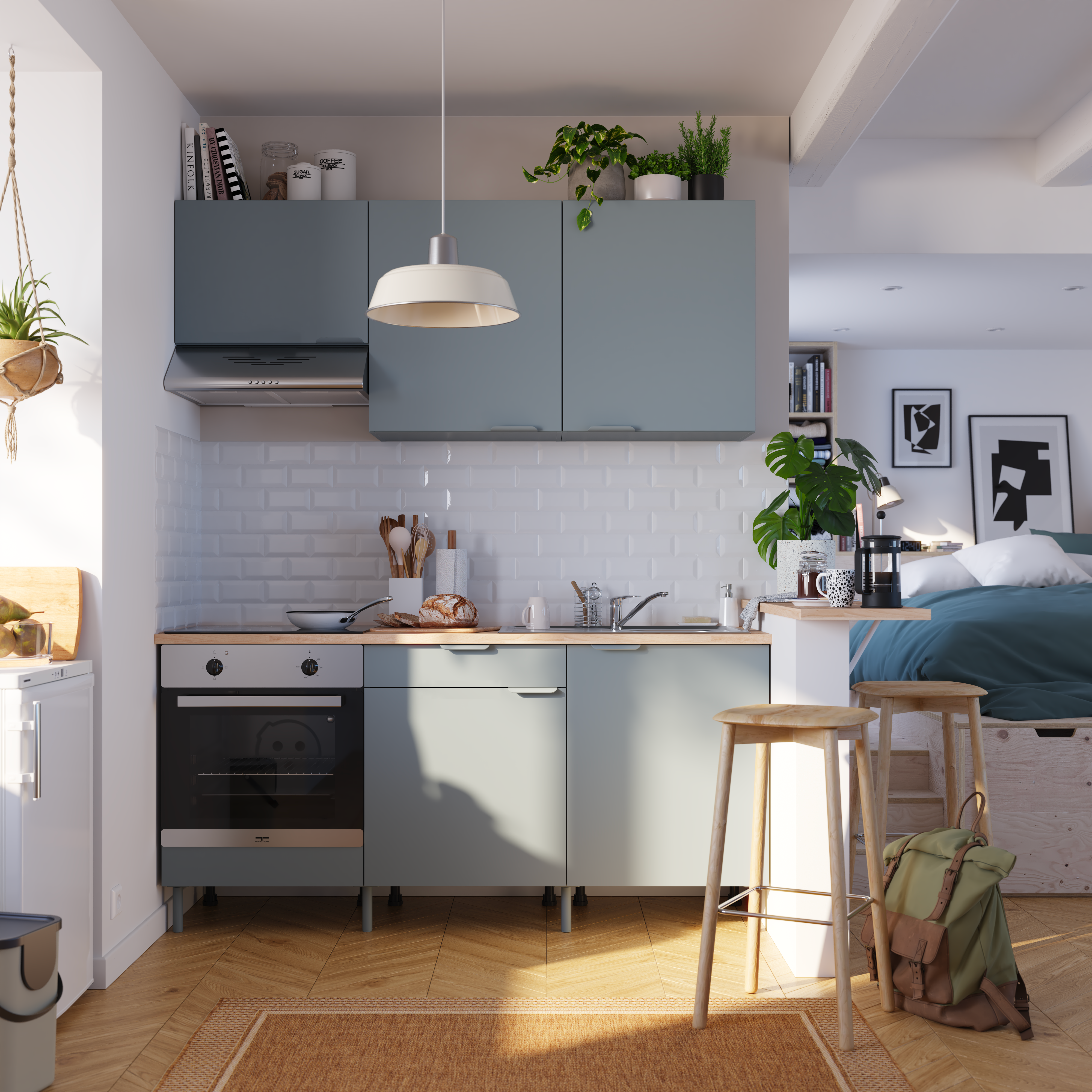 Cuisine équipée Eleki gris, 6 meubles avec électroménager, L180 x H217 x P58 cm - 2