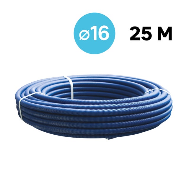 Tube multicouche gainé bleu Ø16, en couronne de 25m, EQUATION