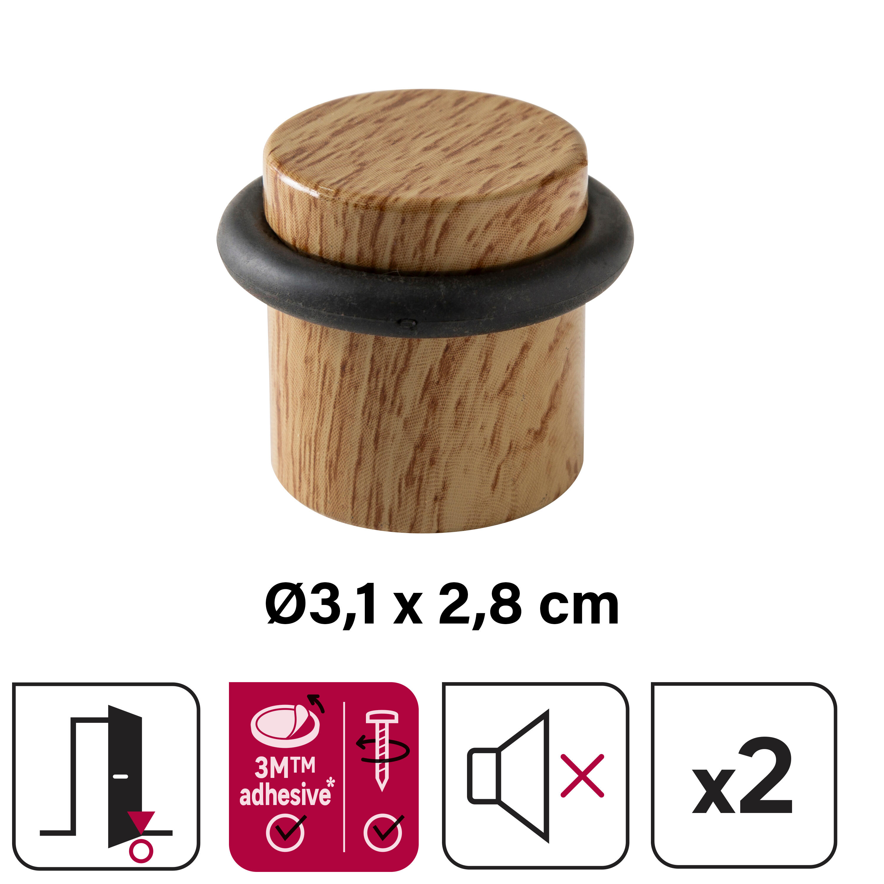 2 Batentes para porta colar ou aparafusar no chão aço efeito madeira carvalho 3,6x3,2 cm Inspire - 2