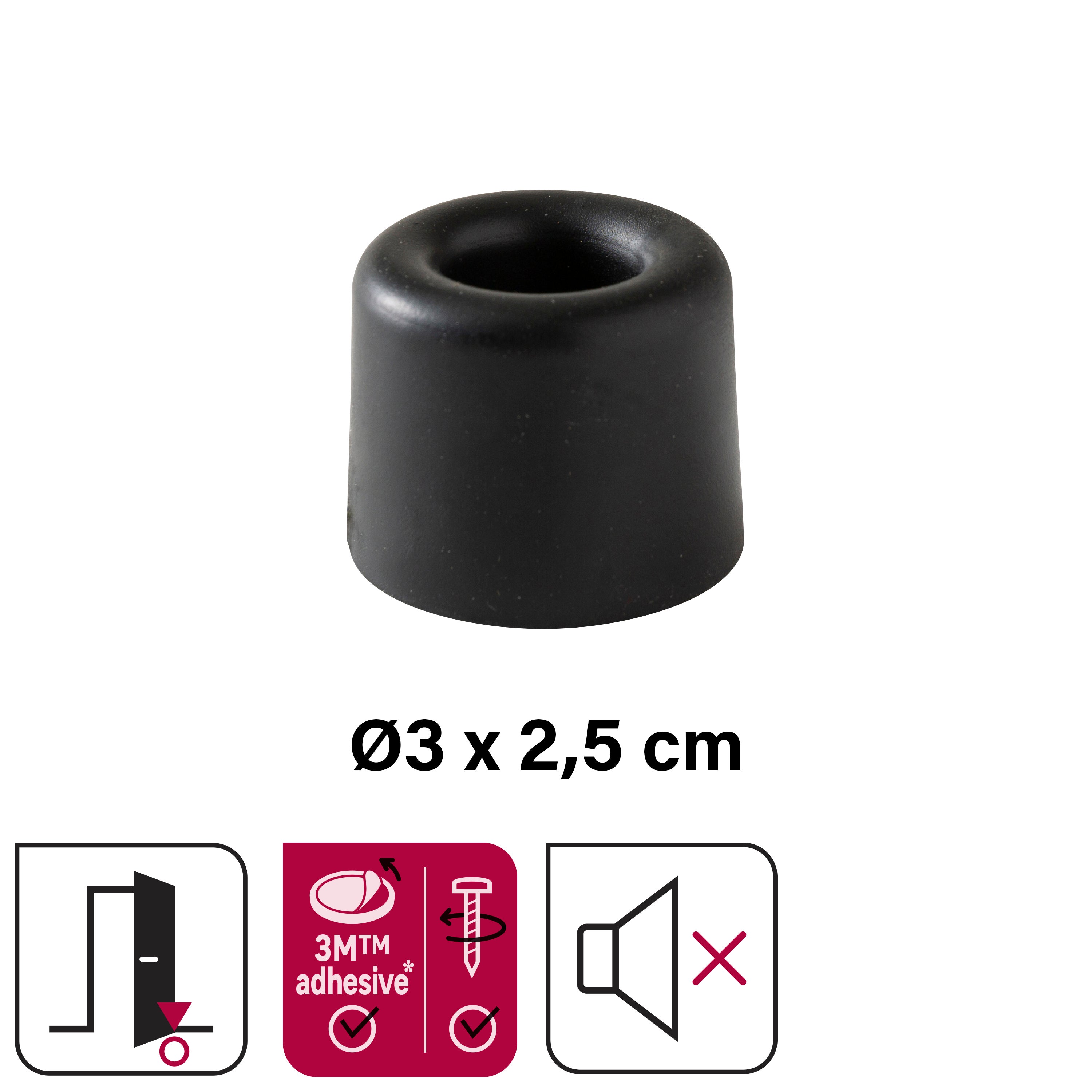 Batente/pared/chão preto híbrido fixo 3x2.5cm 1 peça - 2