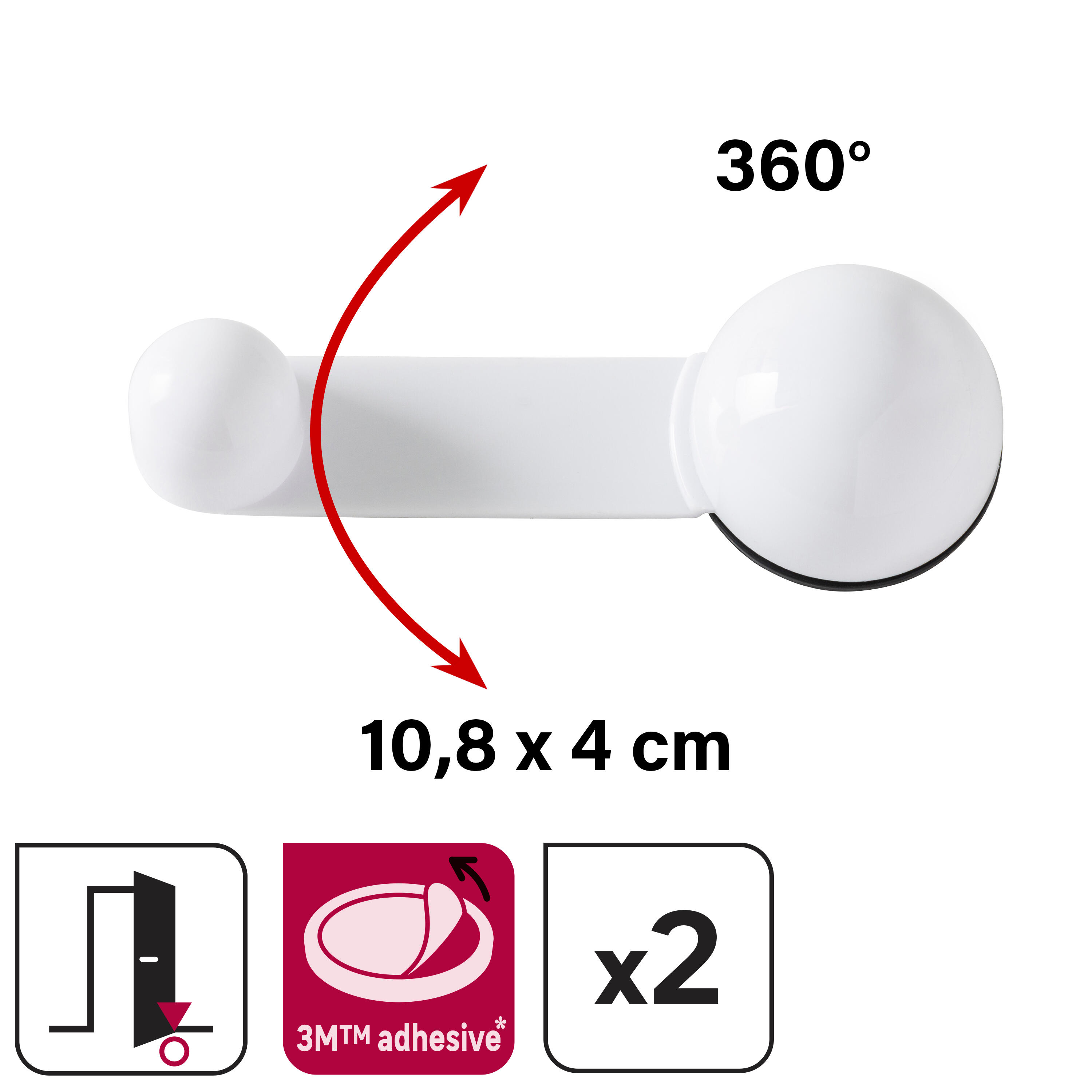 Batente adesivo para porta giratória branco 10.8x4cm 2 peças - 2