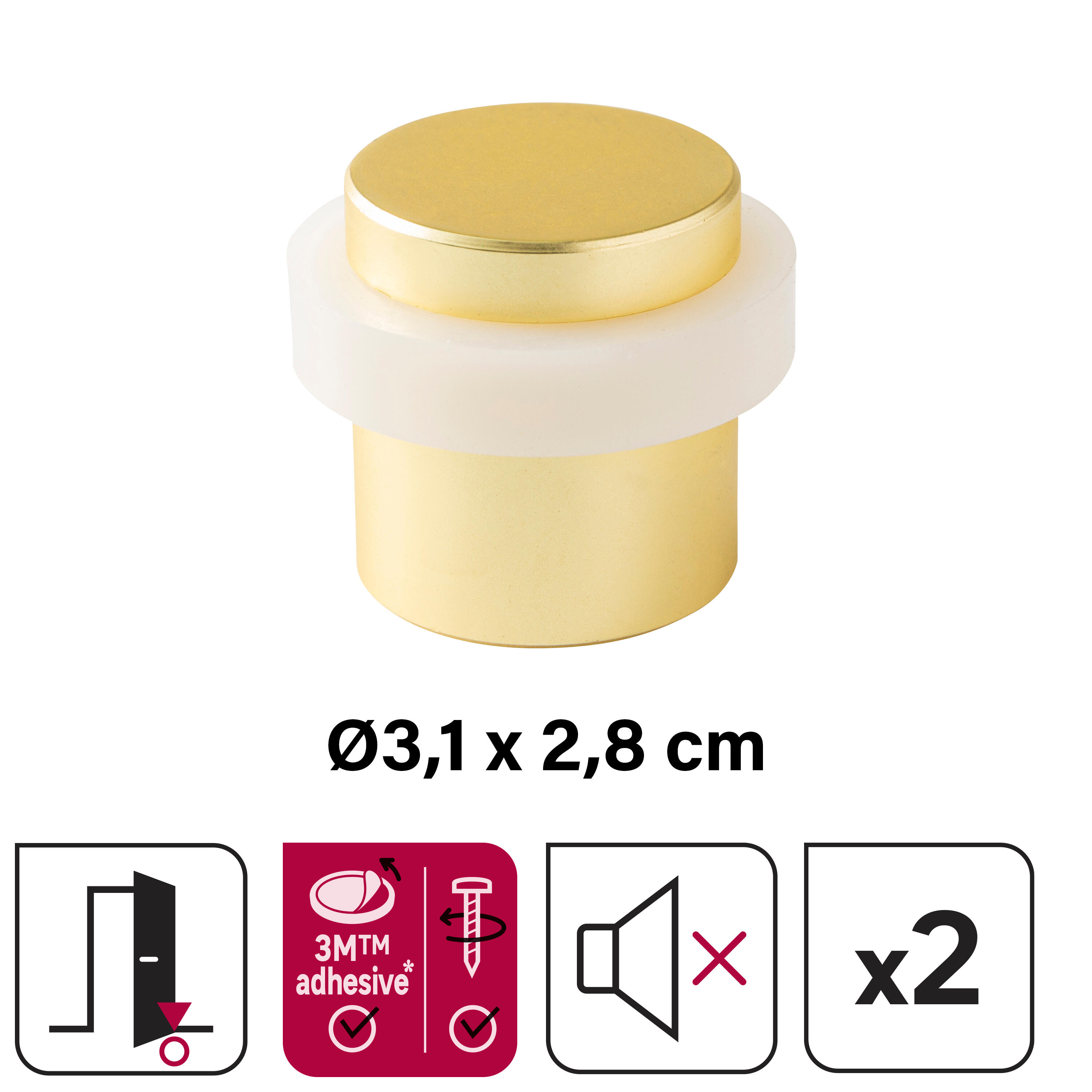 Lot de 2 butées de porte acier INSPIRE doré, ⌀2.7 x L.3.6 x H.3.2 cm - 2