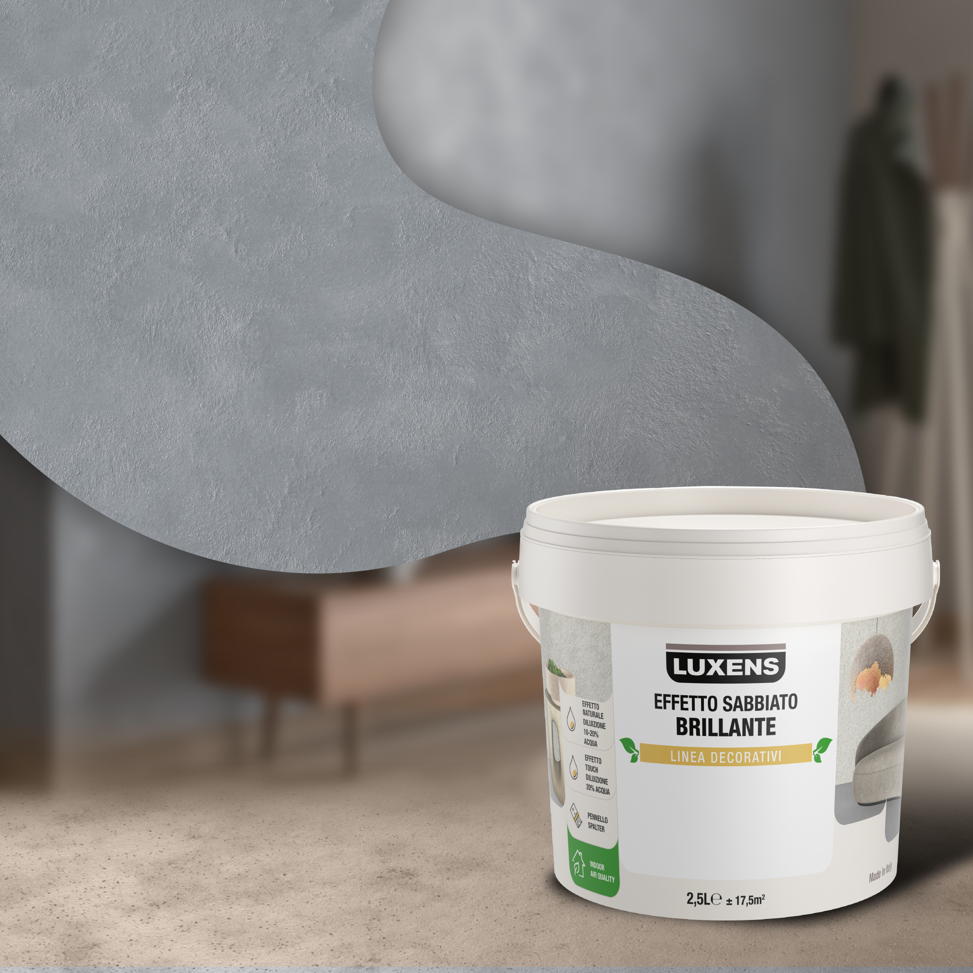 Pittura decorativa LUXENS sabbiato grigio sirio fumè 2.5 l - 4