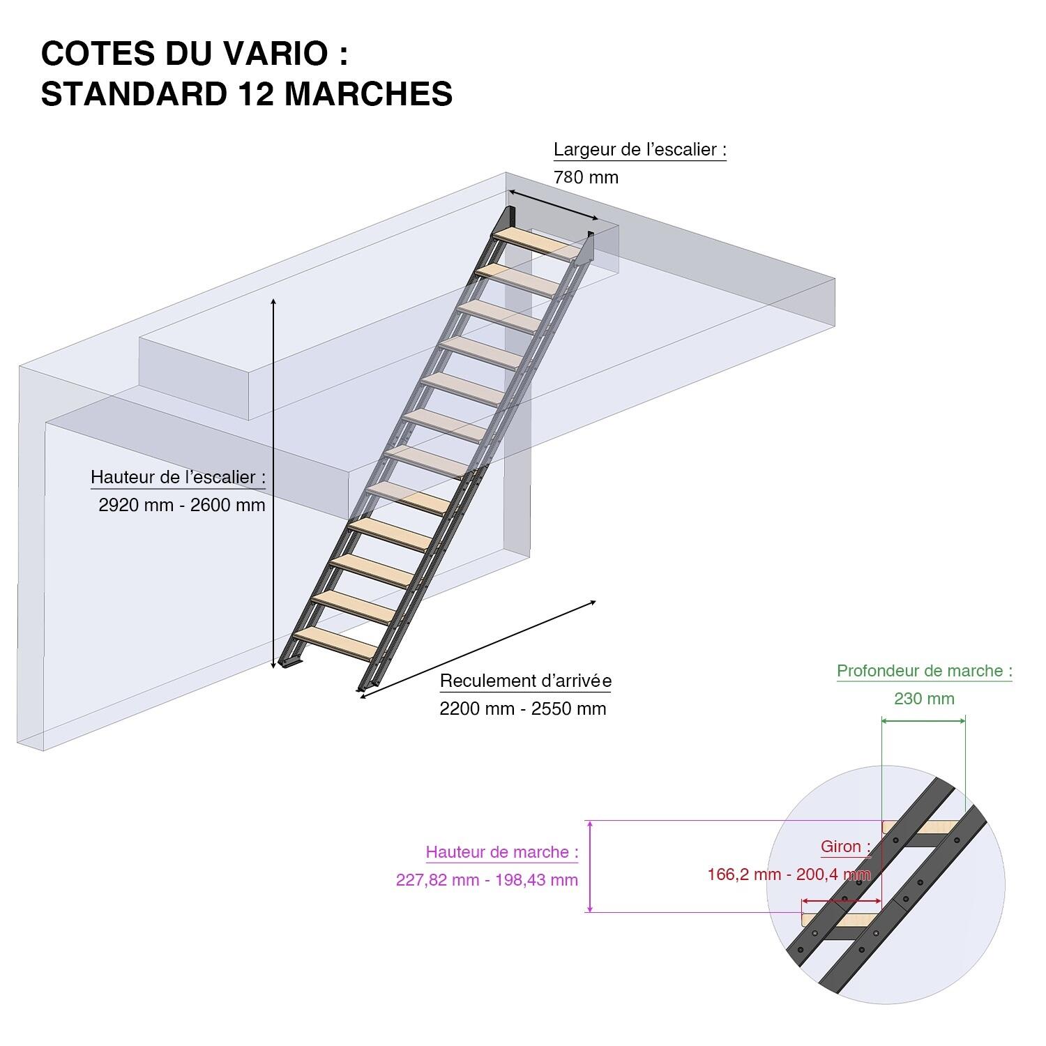Escalier droit ESCAVARIO noir 12 marches hêtre brut, l.78 cm - 11