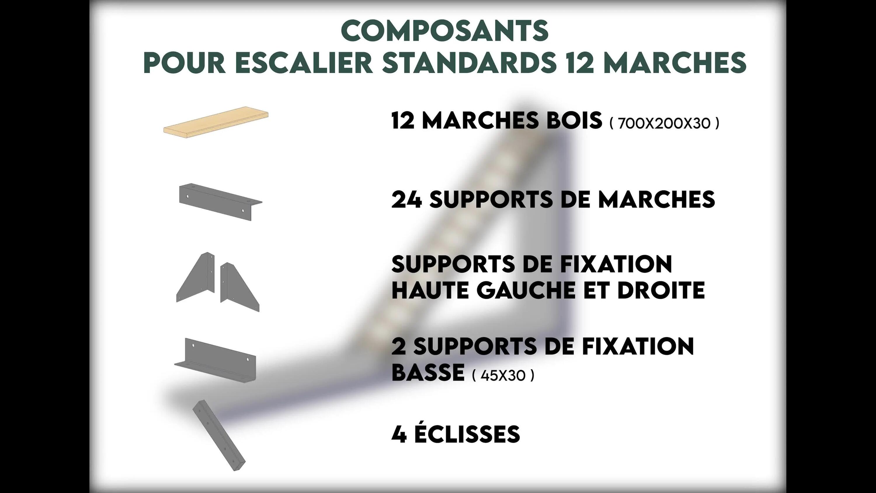 Escalier droit ESCAVARIO noir 12 marches hêtre verni, l.78 cm - 8