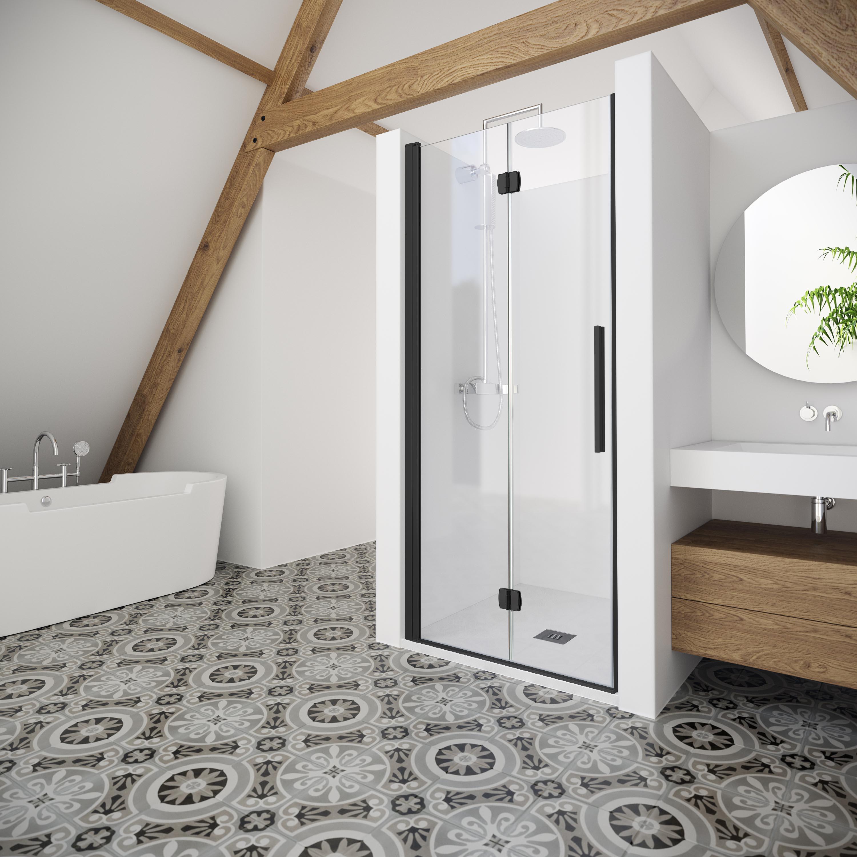 Mampara de ducha frontal plegable transparente urban perfil negro (88-90)x200 cm