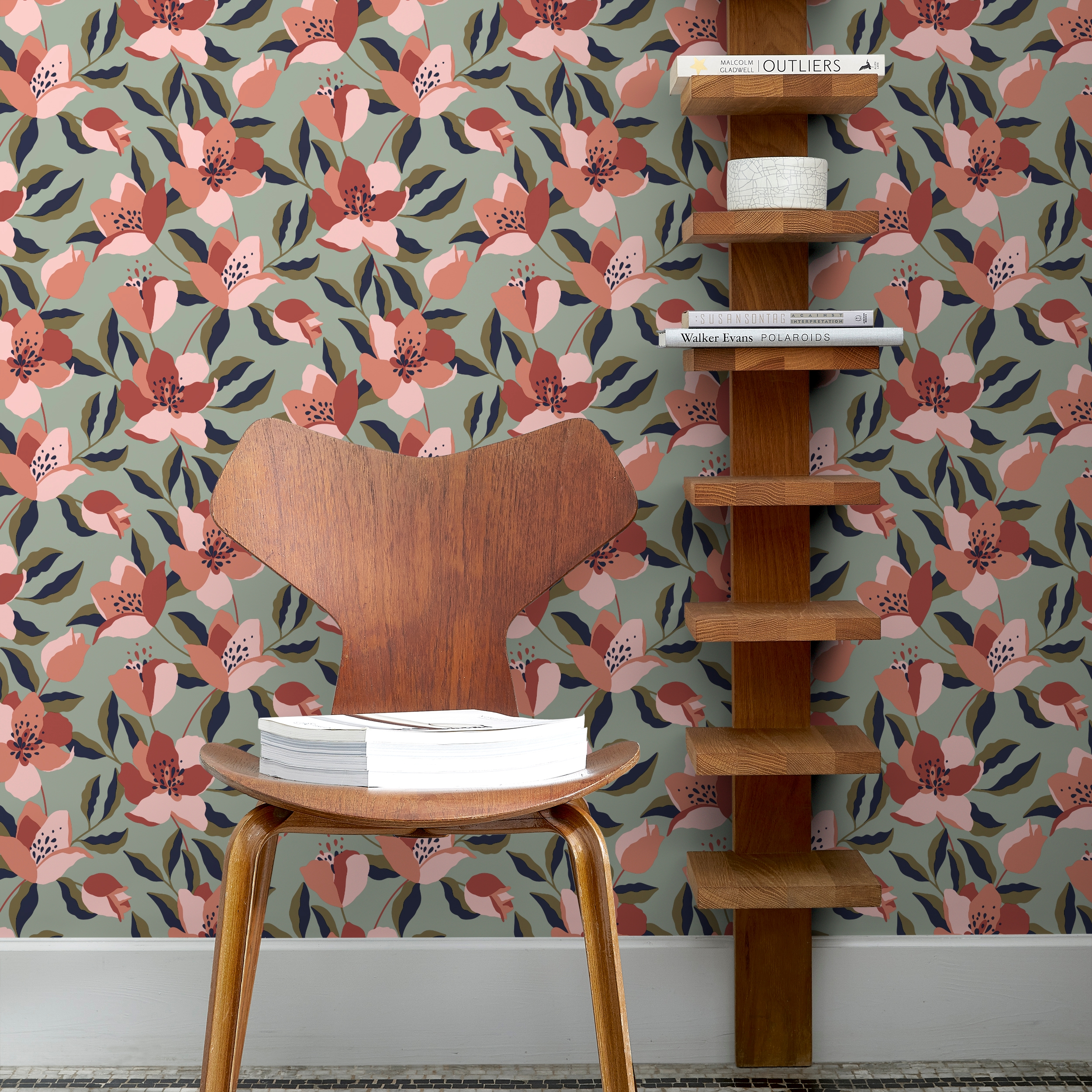 Papel pintado vinilo aplicación cola en pared floral vegetal abalia verde inspire 53cmx10.05m lavable