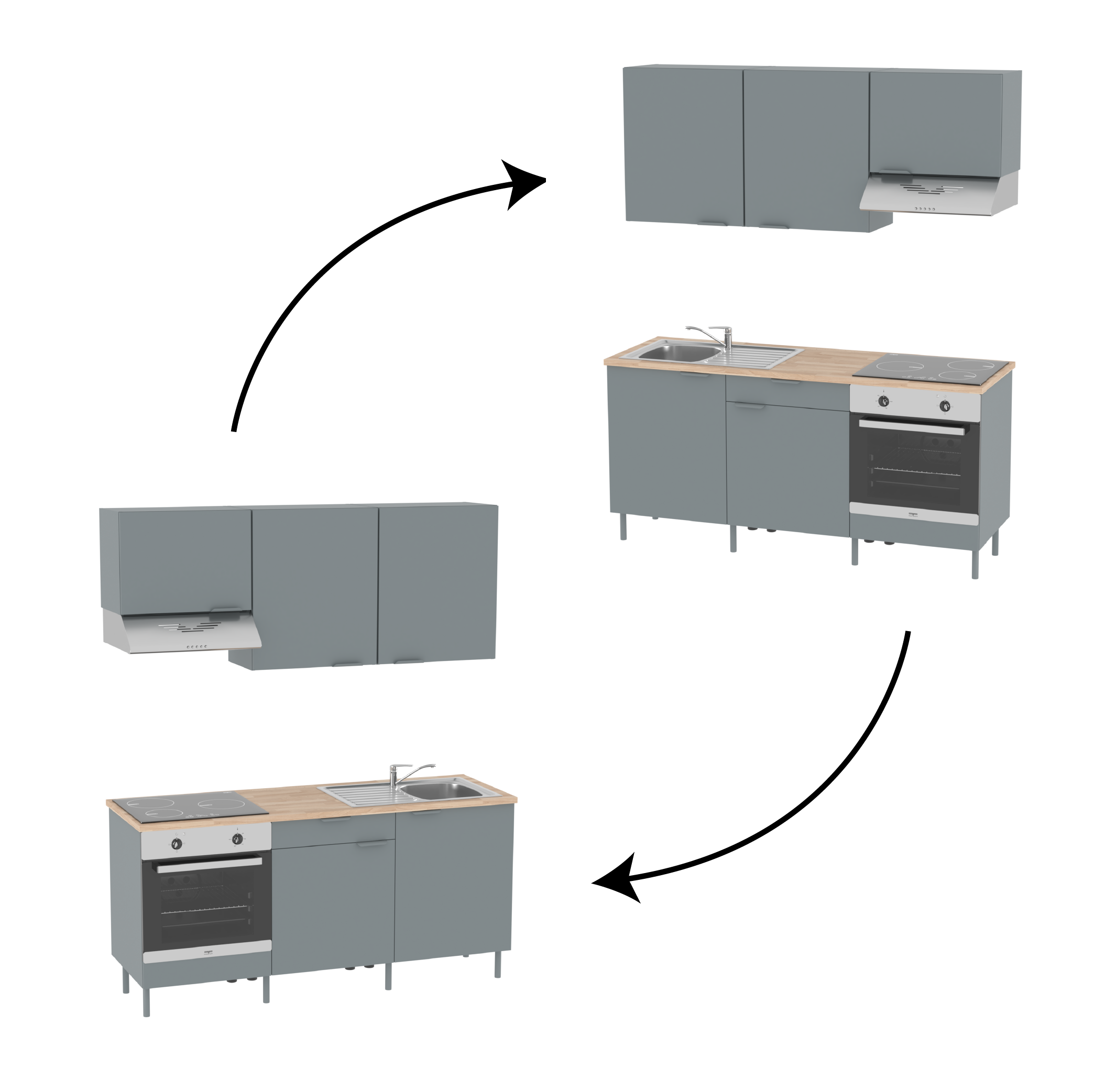 Cuisine équipée Eleki gris, 6 meubles avec électroménager, L180 x H217 x P58 cm - 4