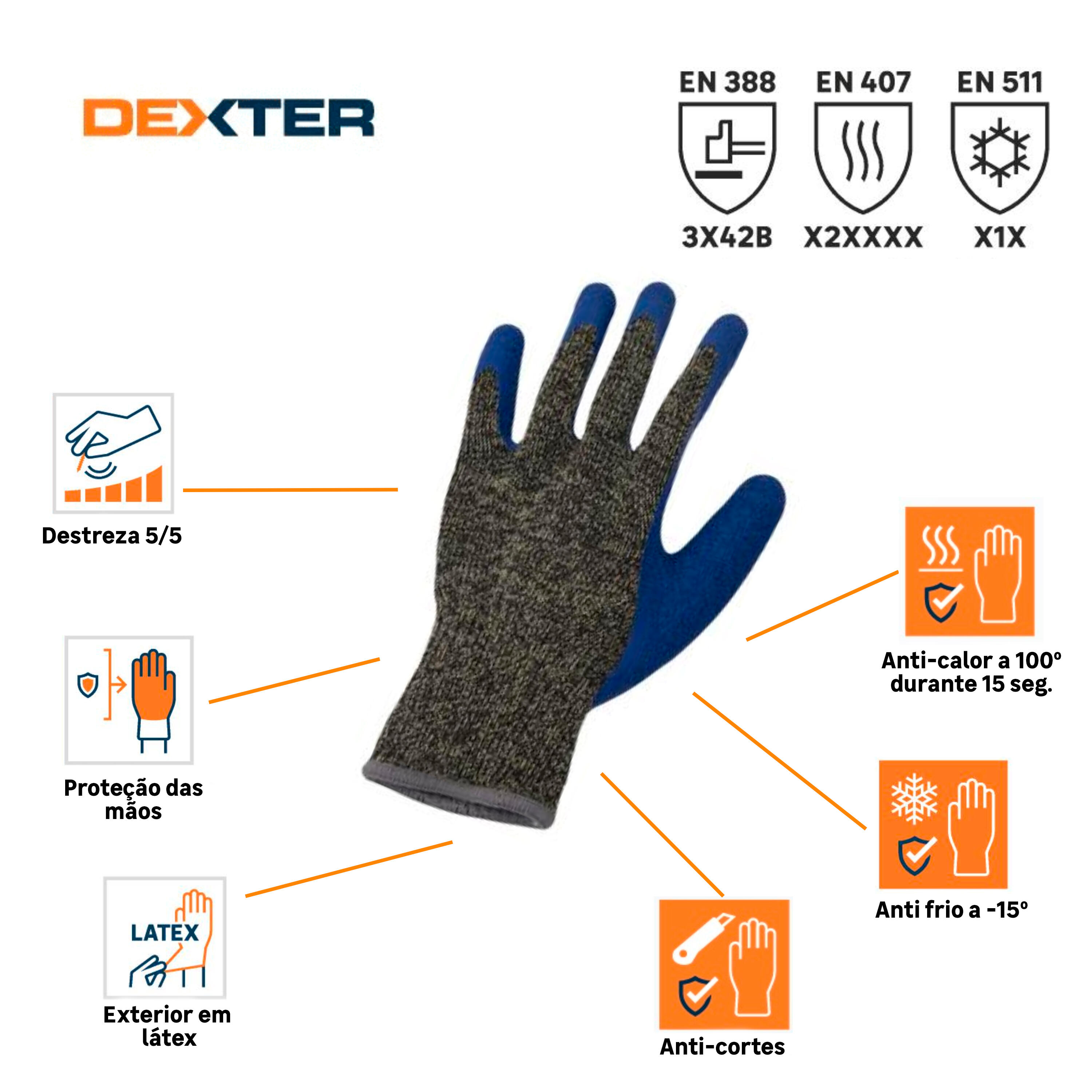 Luvas anti calor/frio e anti corte  tamanho 9L Dexter - 5