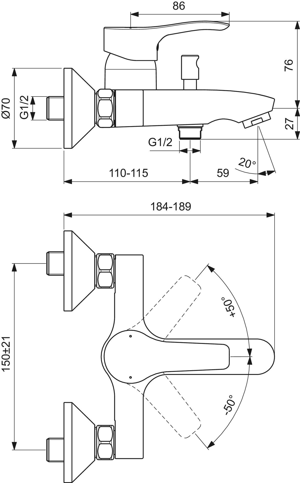 Rubinetto per vasca getto laminare cristallino Oglio per muro cromo IDEAL STANDARD - 3