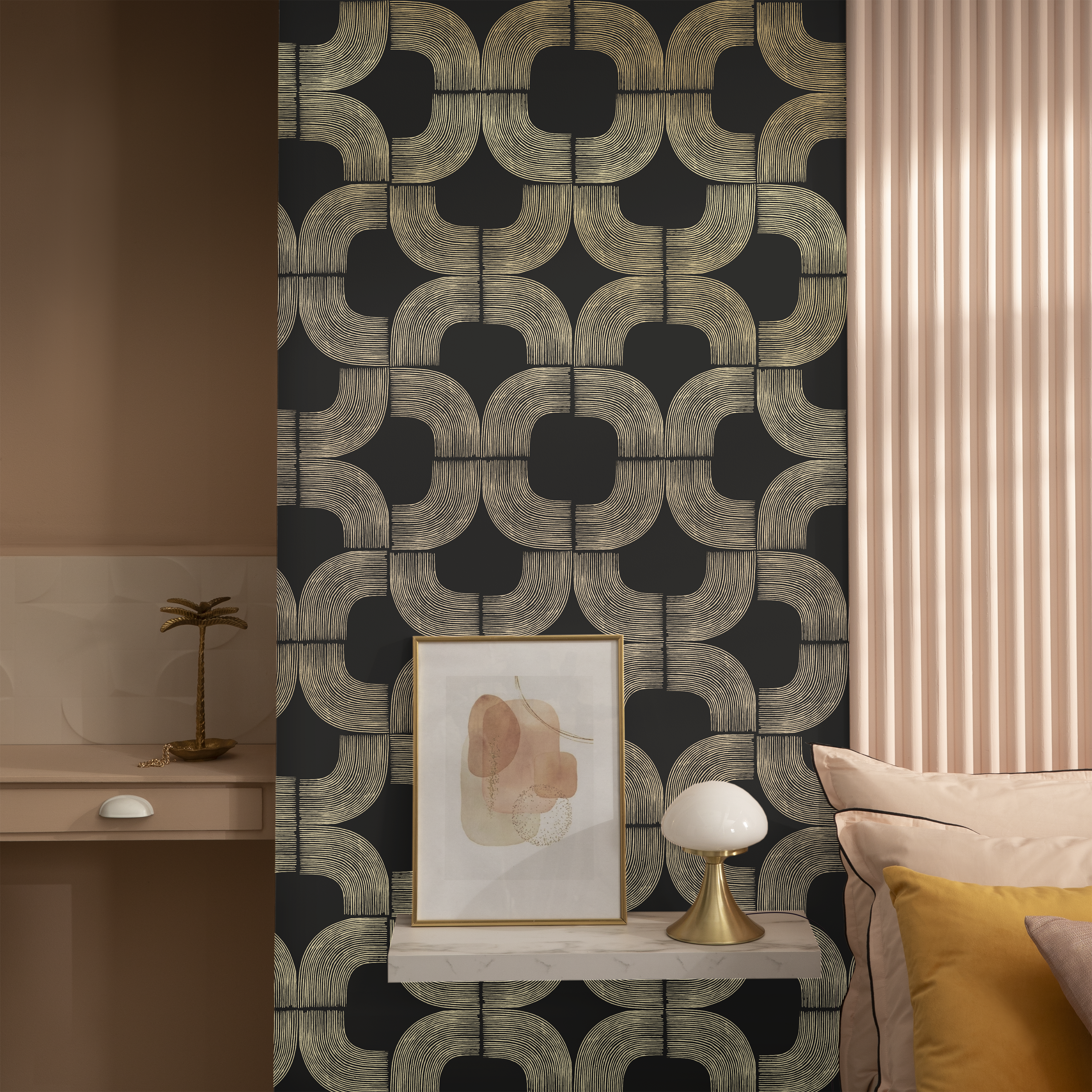 Papel pintado vinilo geométrico grace negro inspire