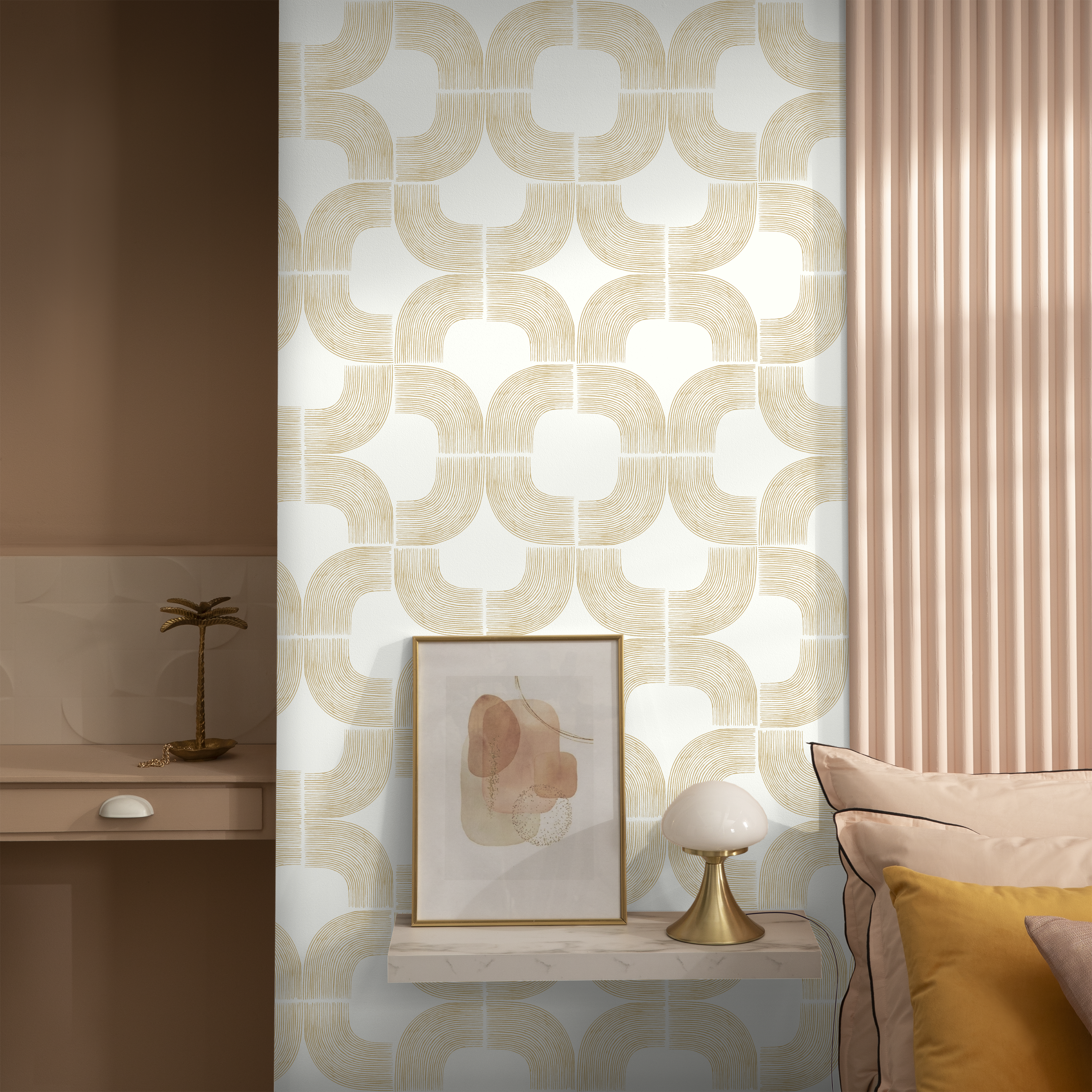 Papel pintado vinilo geométrico grace amarillo inspire