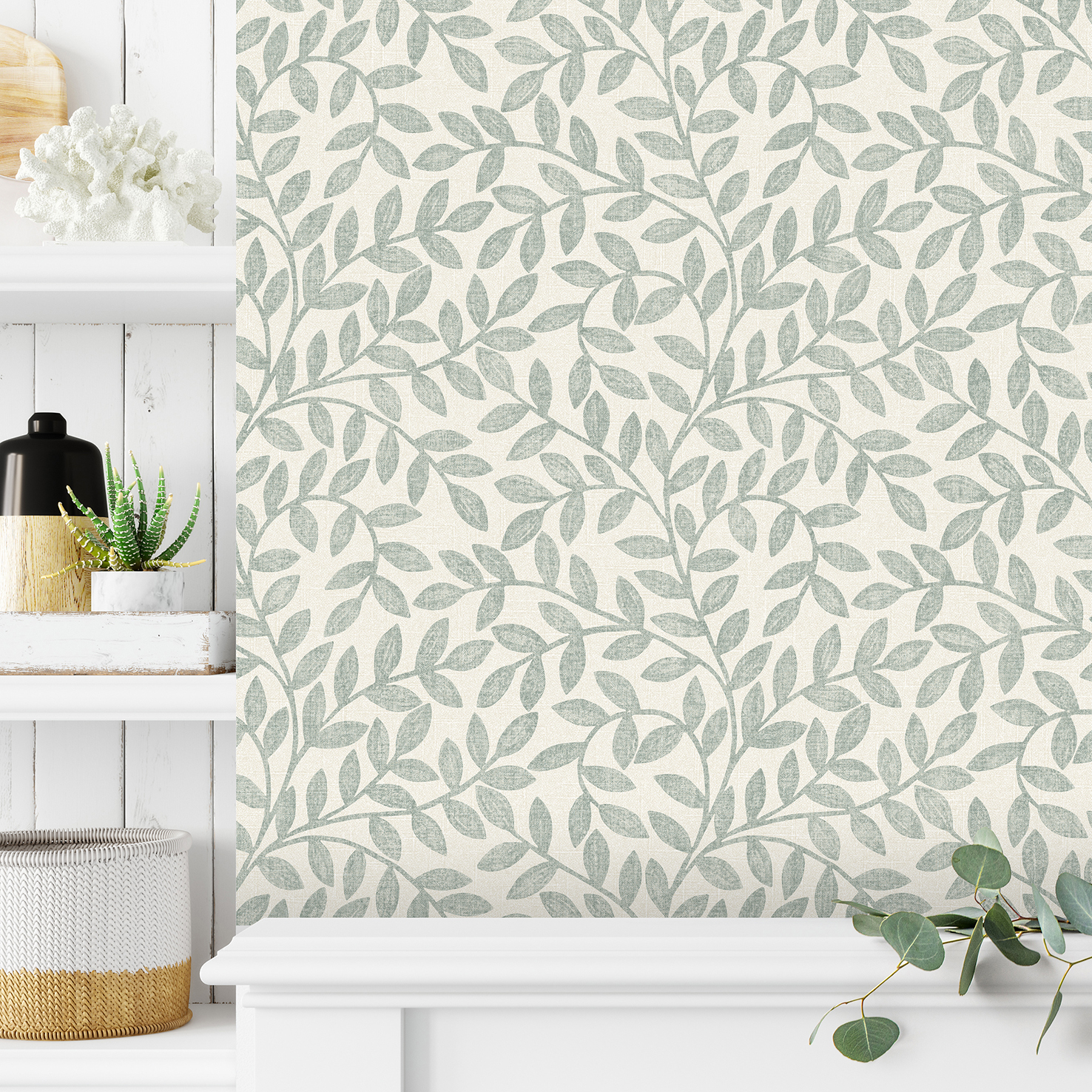 Papel pintado Vinilo Naturaleza verde Allison INSPIRE. De 53cm x 10.05m. Lavable. Método de pegado: autoadhesivo: aplicación cola en pared - 2