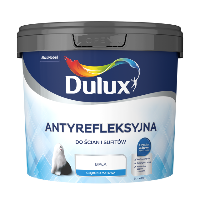 Farba Dulux antyrefleksyjna biała 9 l