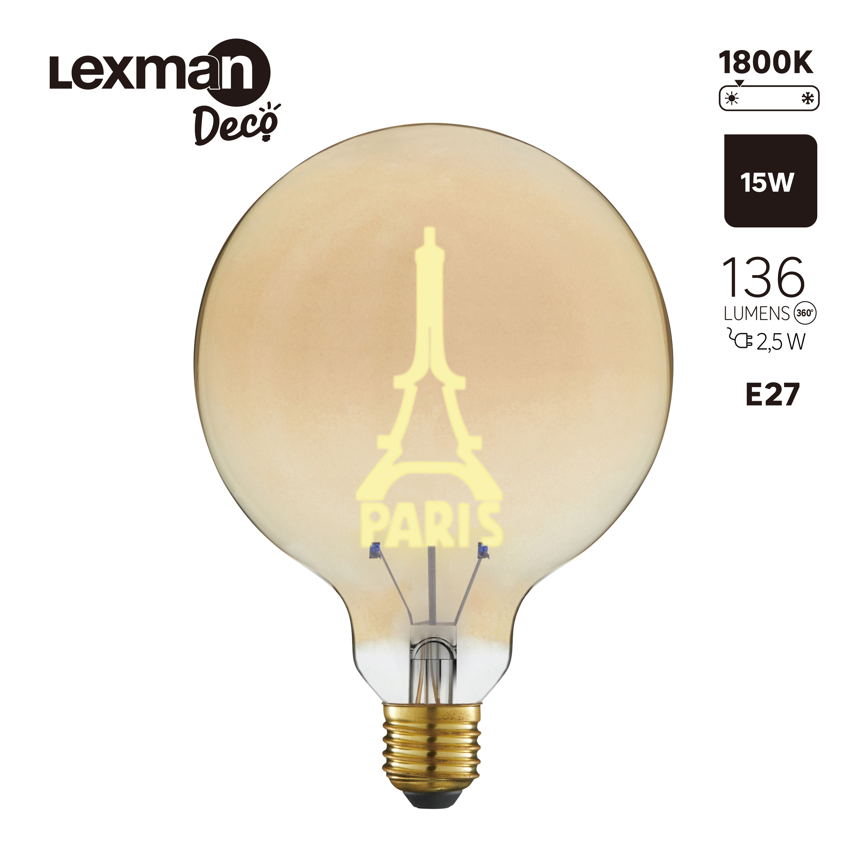 Ampoule led décorative E27, 136lm, tour Eiffel, LEXMAN - 3