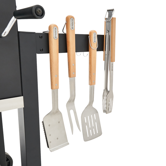 Set di accessori per cibo per barbecue in inox grezzo NATERIAL utensili magnetici L 10 x L 44 x H 5 cm, 4 pezzi