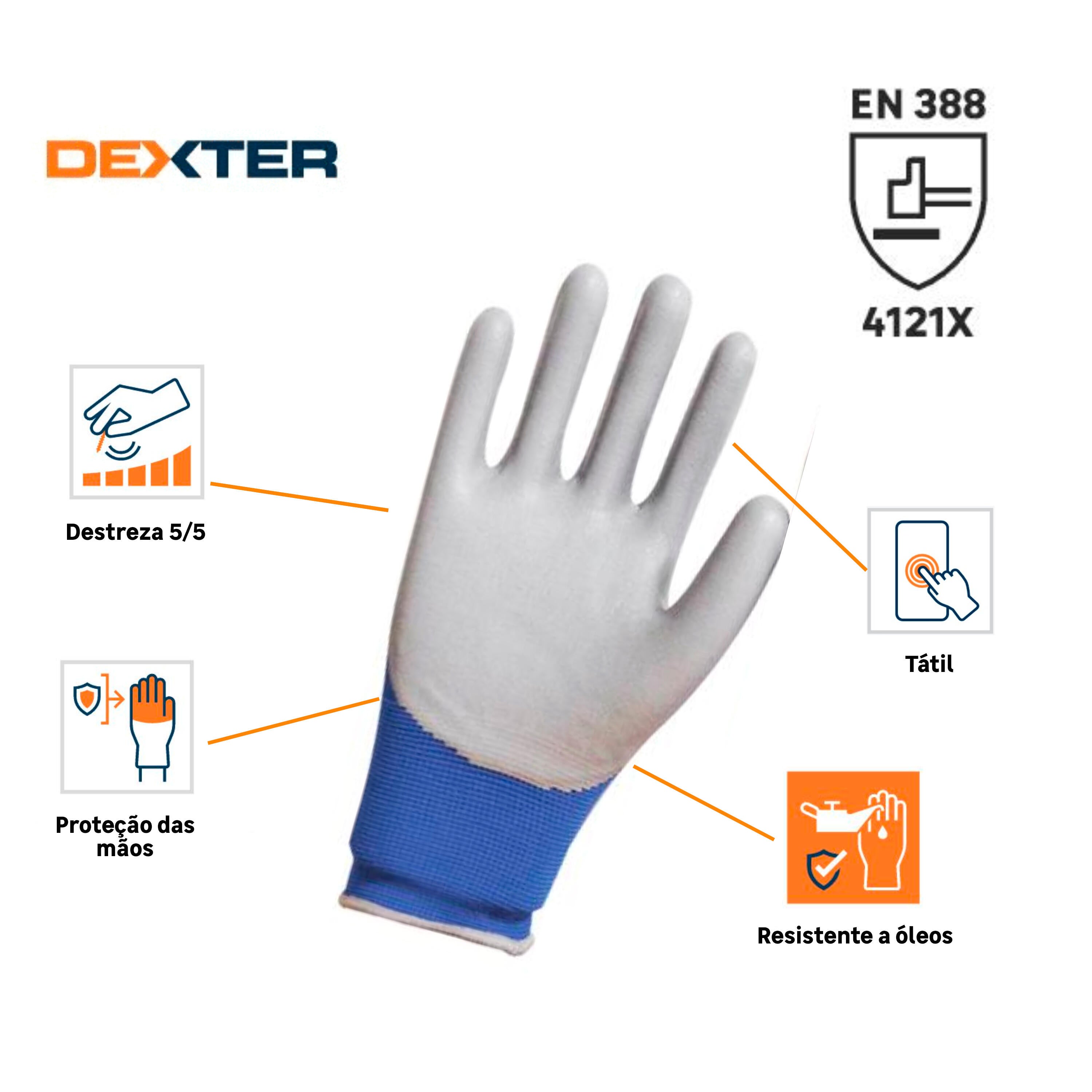 Luvas de mecânico Touchscreen nylon/nitrilo 3/4 revestida  tamanho 8M Dexter - 6