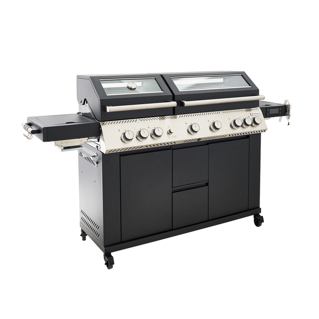 Barbecue premium gaz 6+2 bruleurs en inox noir Upsilon NATERIAL