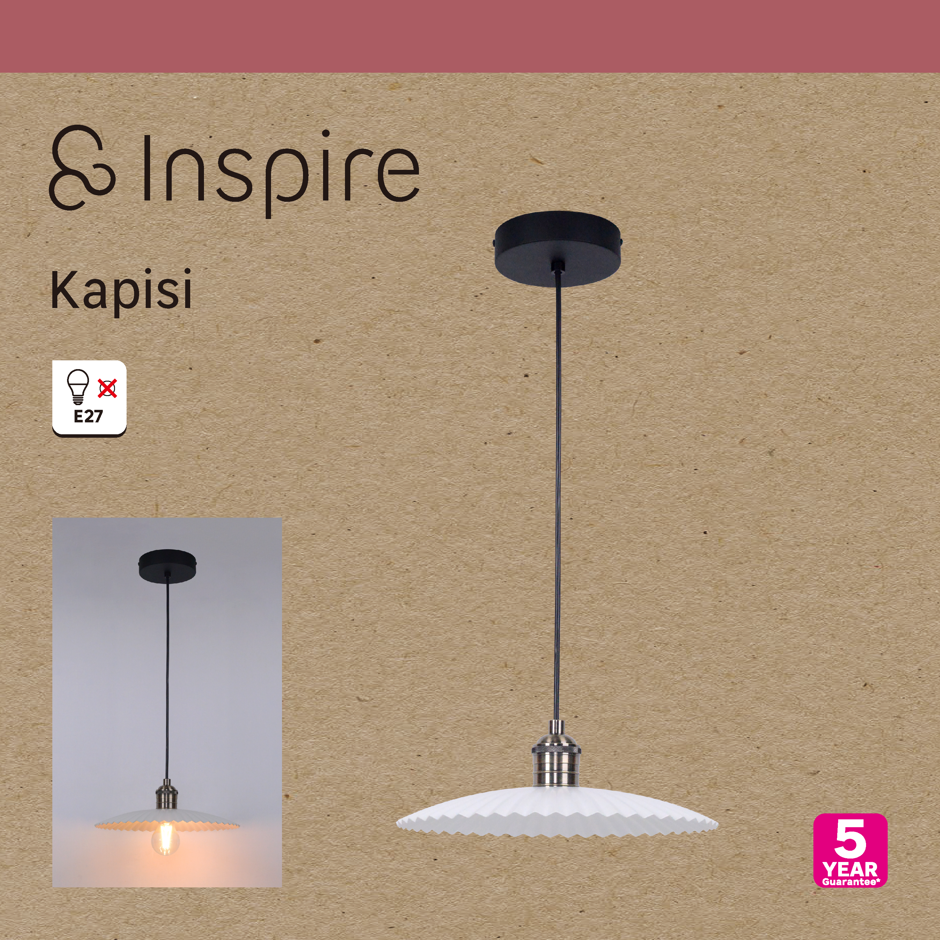 Lampa wisząca Kapisi biała miedź E27 Inspire - 9