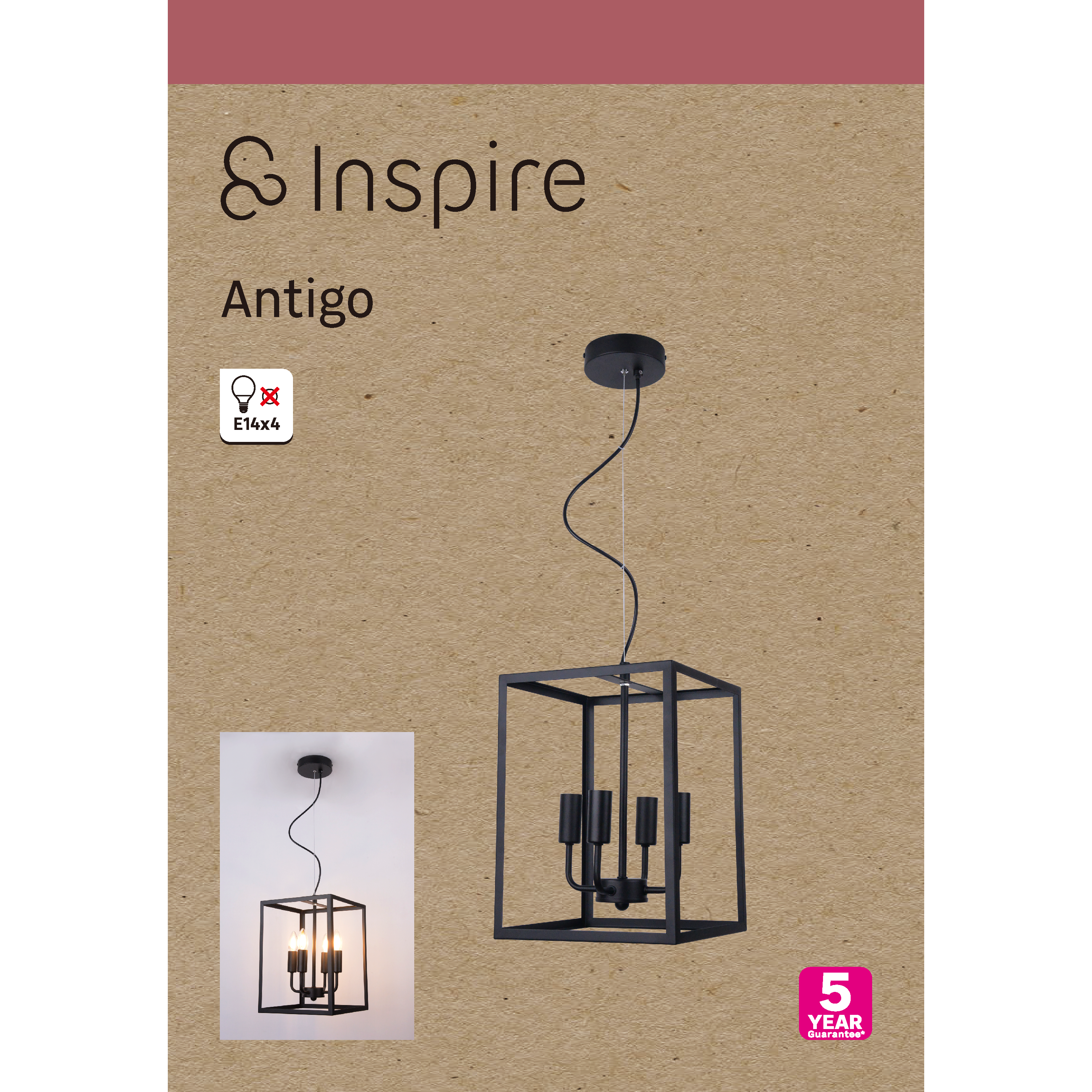 Lampadario Industriale ANTIGO nero paralume nero 4x E14 Ø26cm INSPIRE - 13