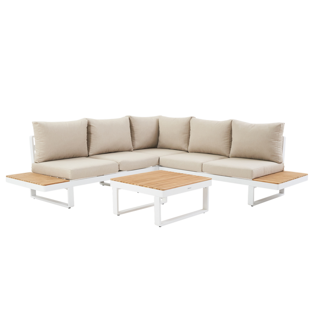 Salotto da giardino angolare per 5 persone bianco Persea NATERIAL con cuscini in poliestere beige 